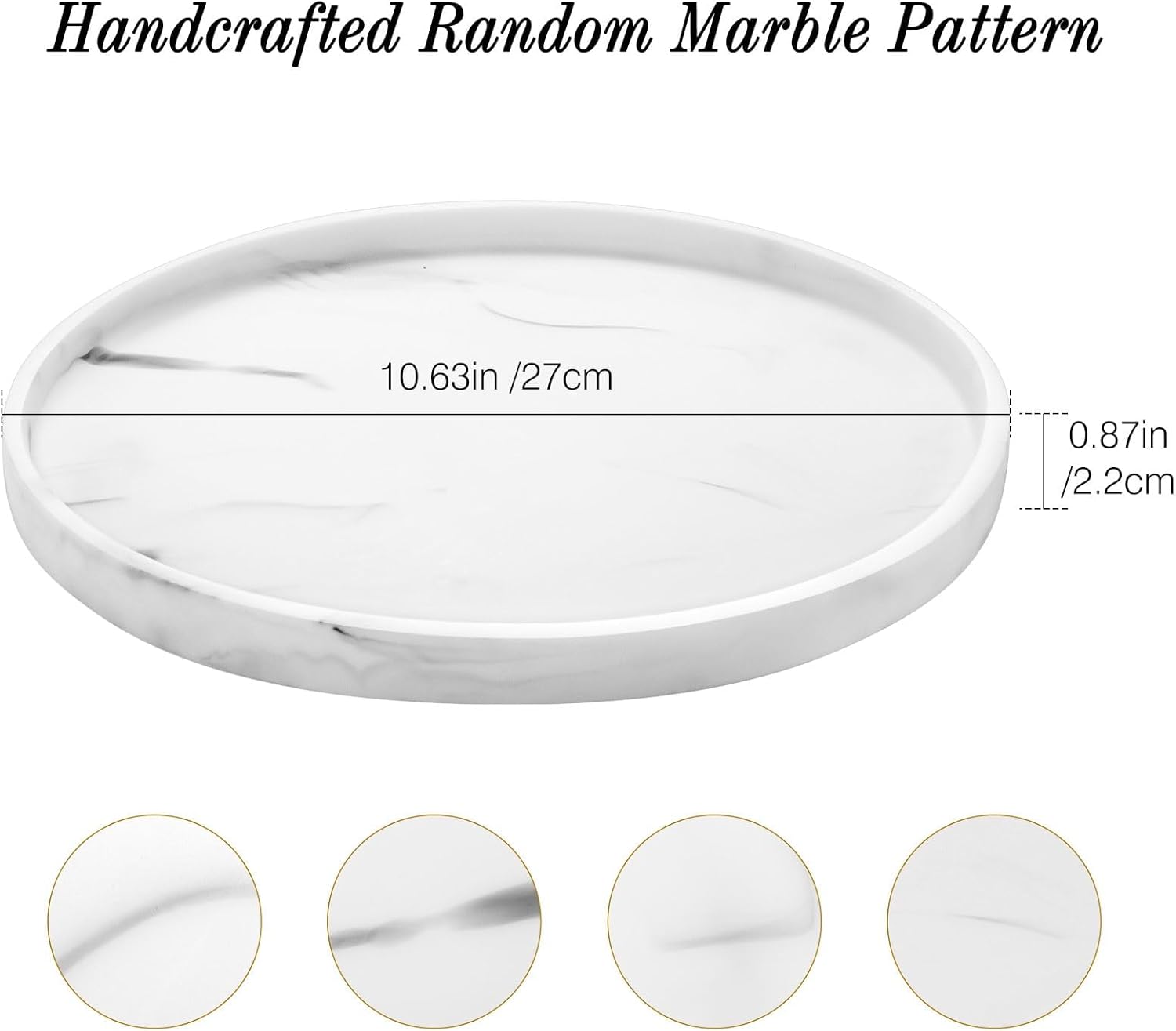 Luxspire Round Vanity Tray - Marble texture waterproof multi-functional elegant home decor