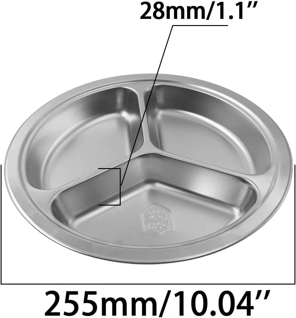 Round Divided Plate for Adults Camping BBQ and Durable 304 Steel Dinner Trays