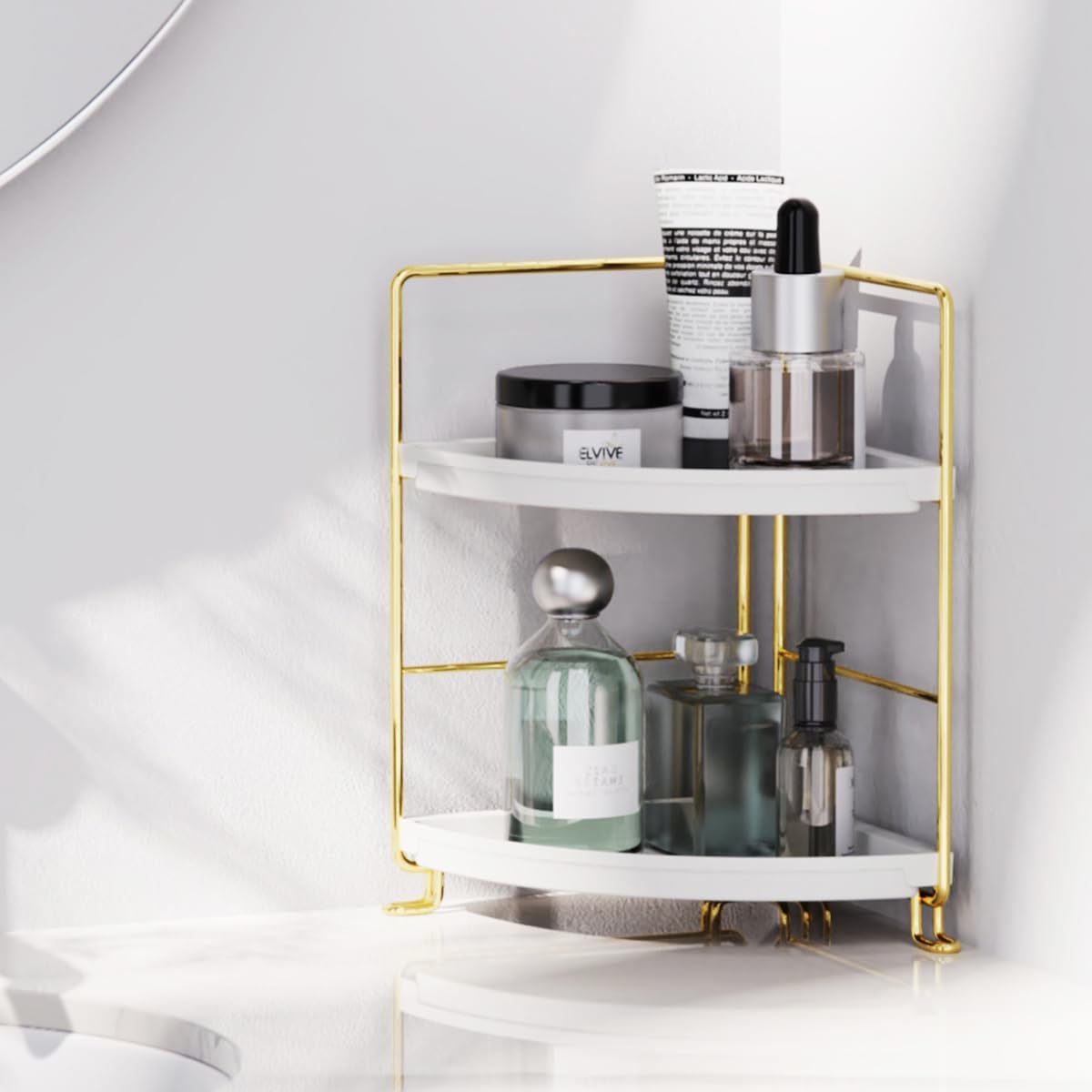 Sturdy Corner Organizer with 2 Tier Storage for Bath Space-Saving Vanity Organizer