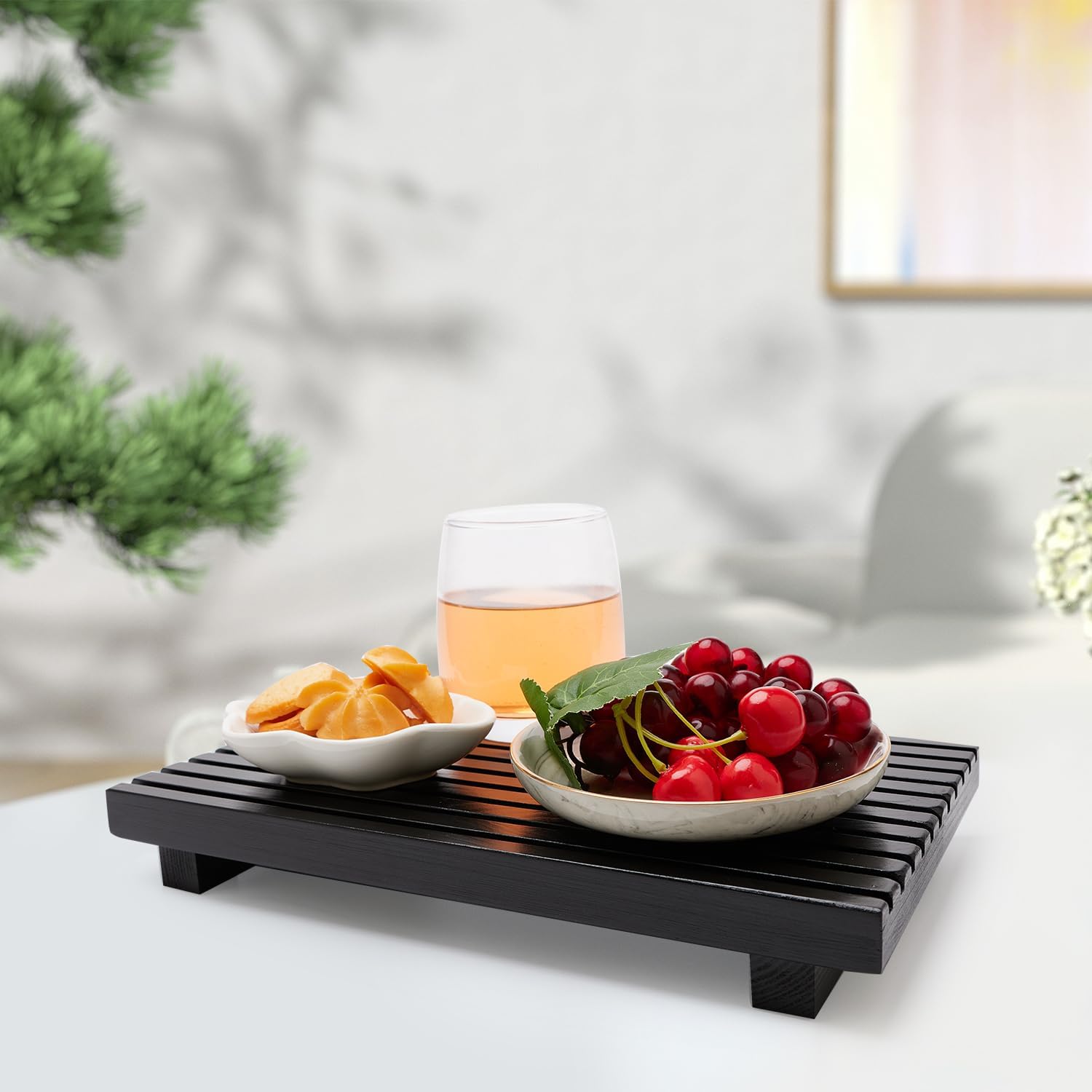 Bathroom Counter Organizer Stylish Wood Pedestal Tray