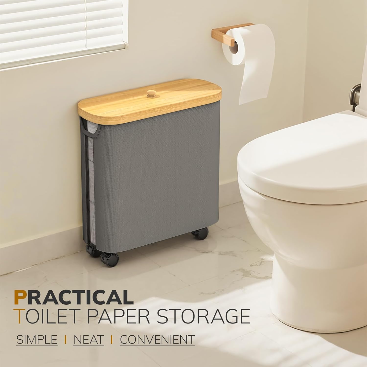 Convenient Toilet Paper Holder Organizer with Wheels for Bathroom Use