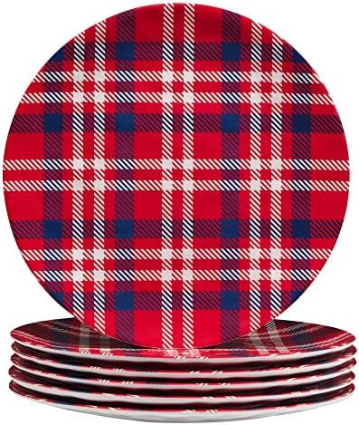 Patriotic Plaid Melamine Dinner Plates Set of 6
