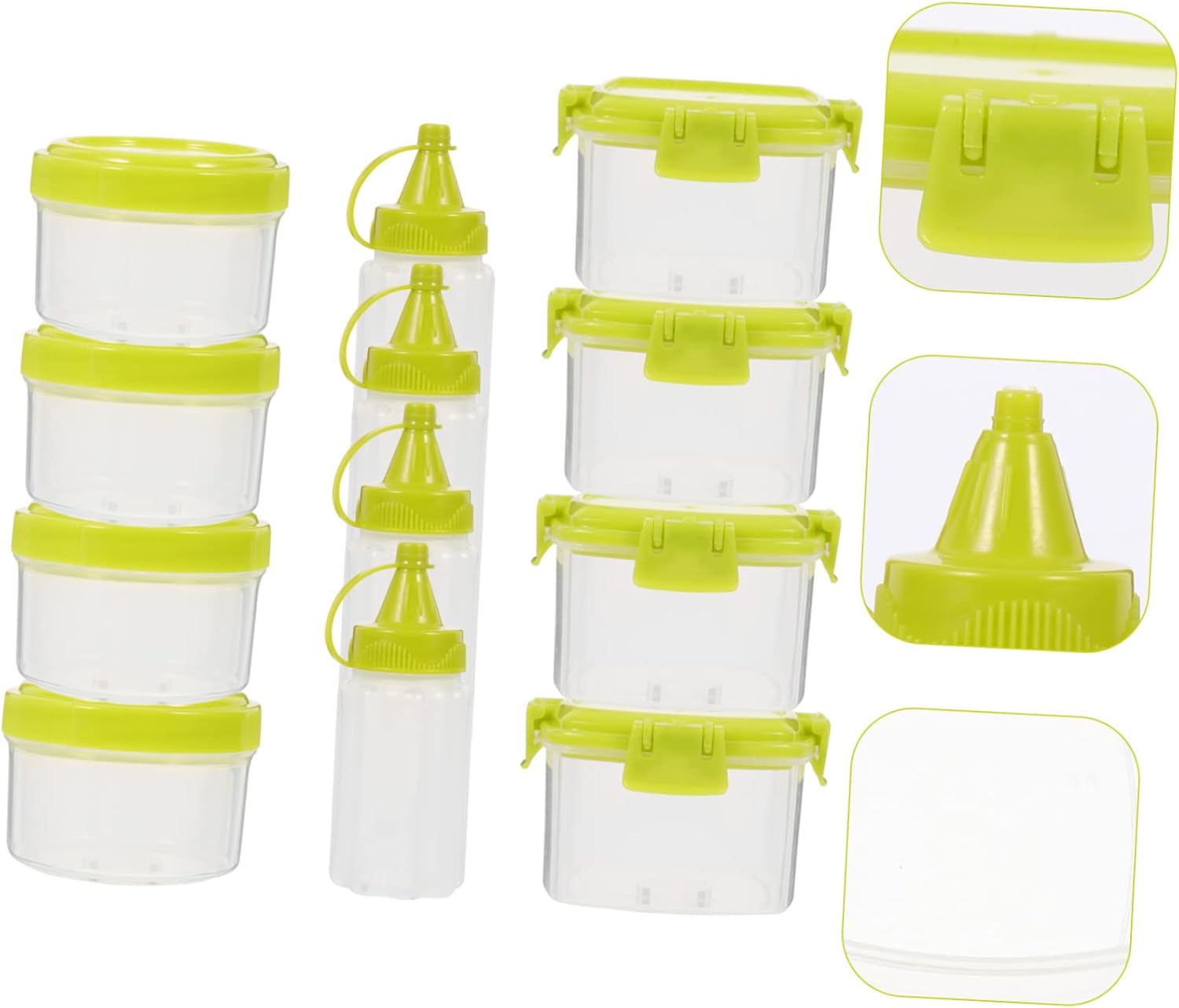 BRIGHTFUFU Square Condiment Lids Set with Squeeze Bottles for BBQ Salads Storage