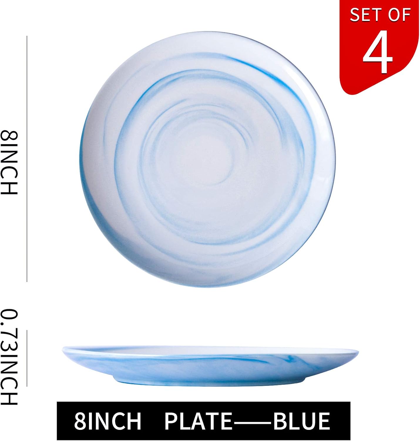 8-inch Blue Marble Dinner Plates Set of 4