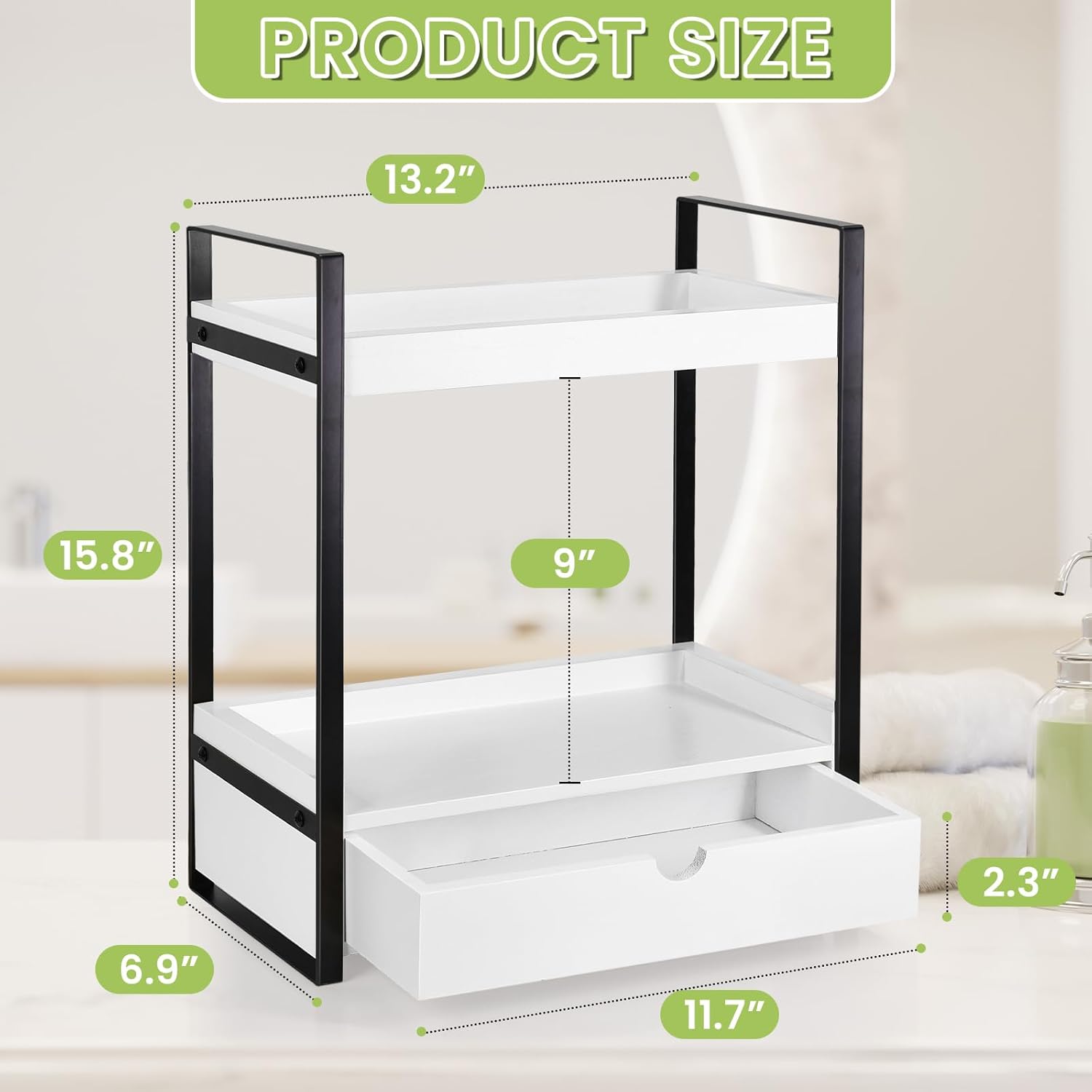 2-Tier Bathroom Organizer with Drawer for Storage