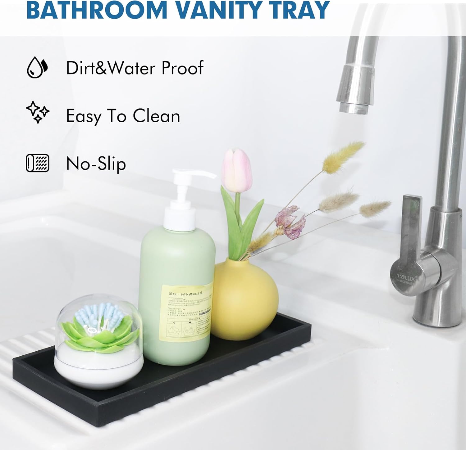 Silicone Vanity Tray with Soap Dish Set - 157 Silicone Tray for Bathroom Kitchen Counter Organizer