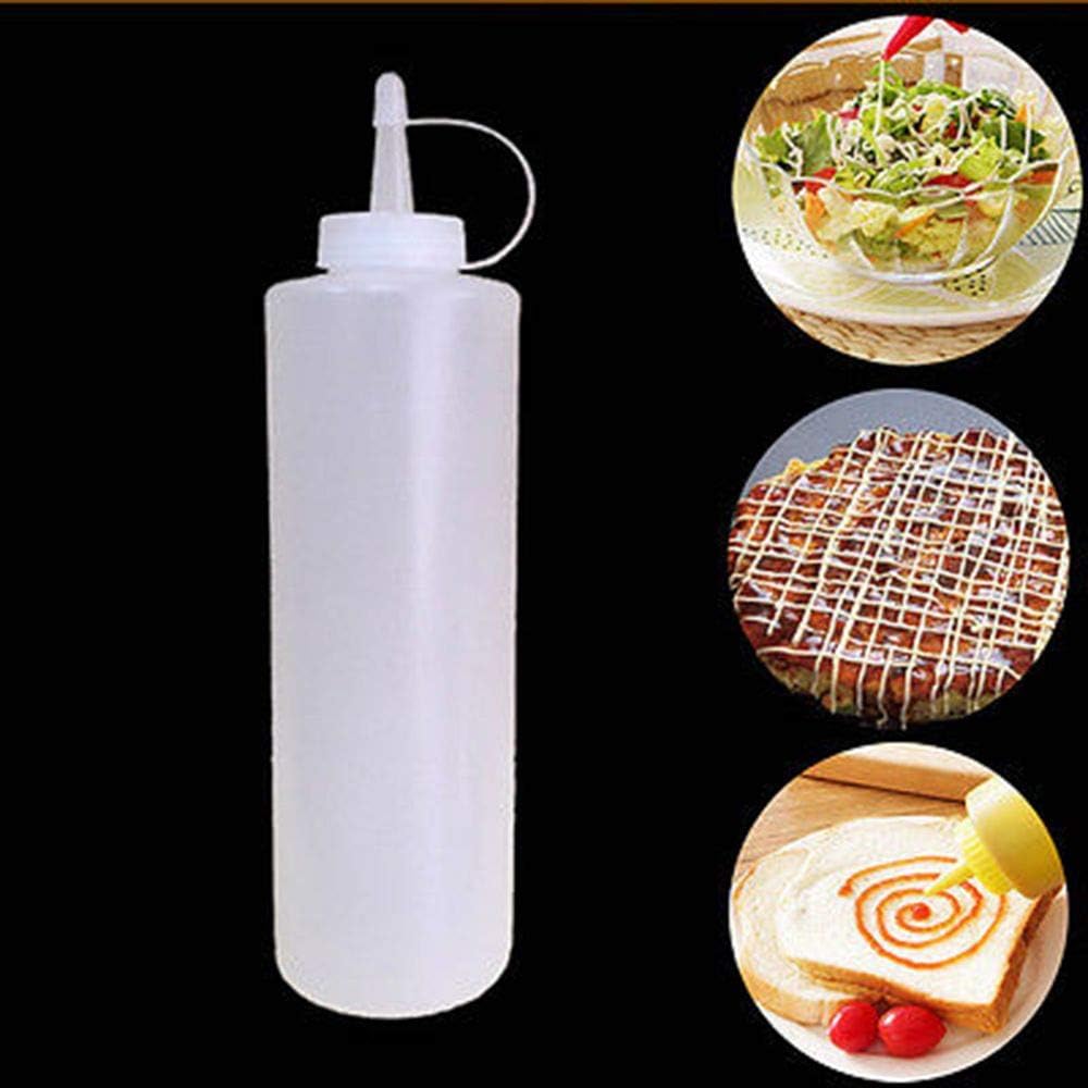 3-pack plastic condiment squeeze bottles with tip caps