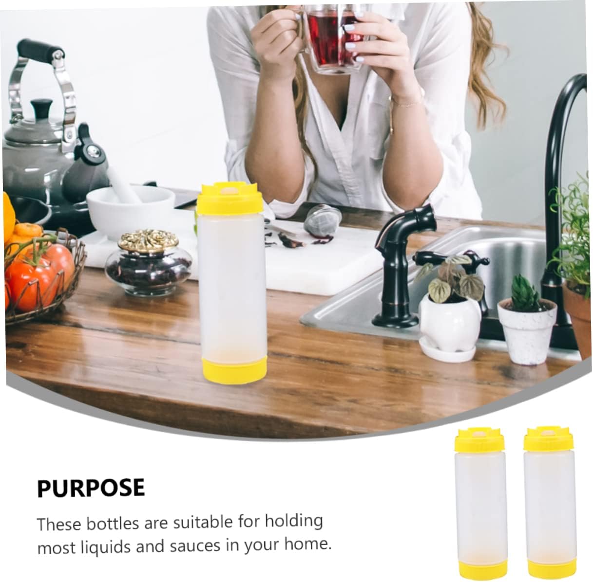 2Pcs Set Two-Handled Squeeze Bottles for Sauces 20oz Refillable Condiment Dispensers