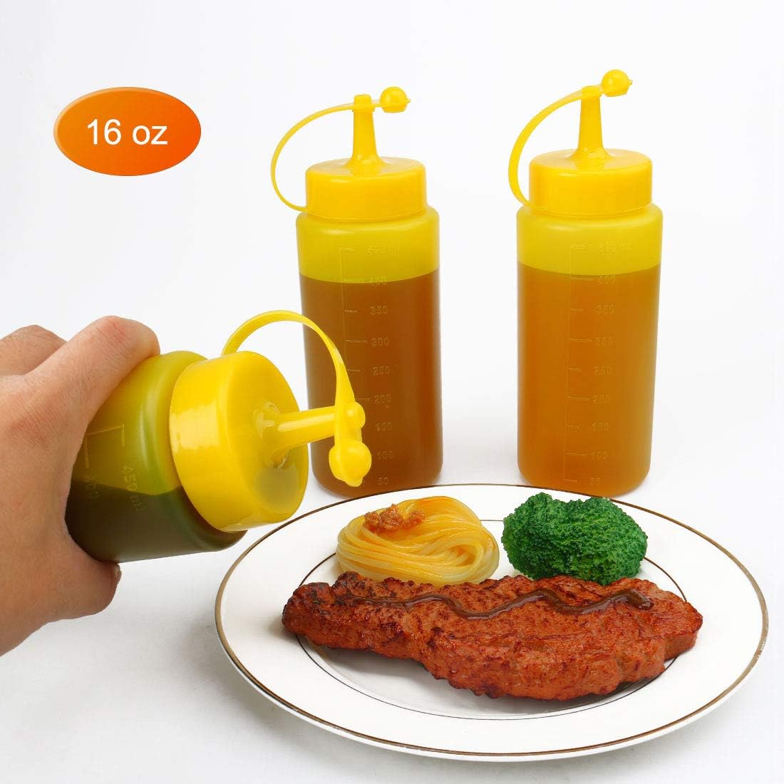 4-Piece 16oz Plastic Condiment Squeeze Bottles with Cap for Kitchen Use
