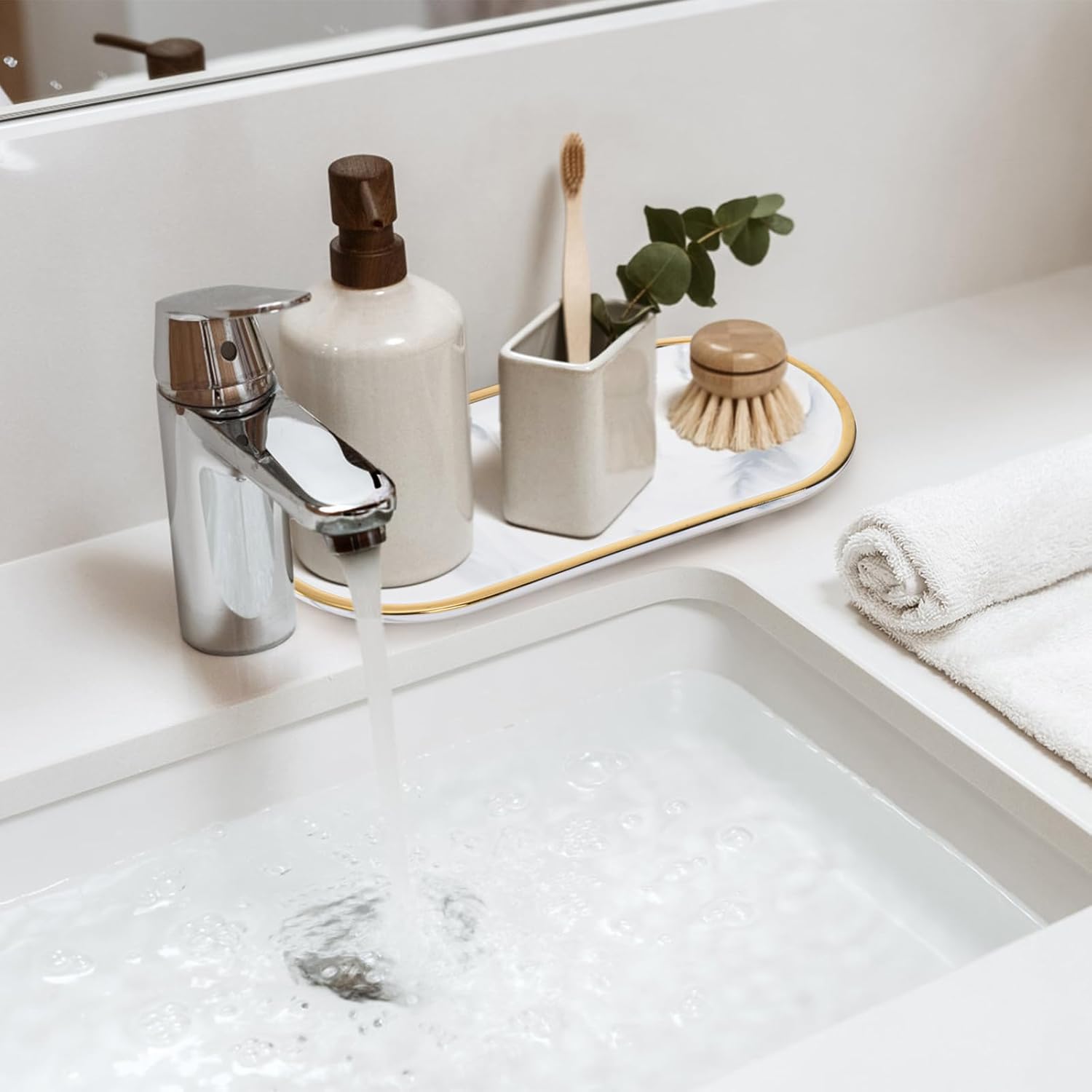 2-Piece Marble Vanity Trays Set