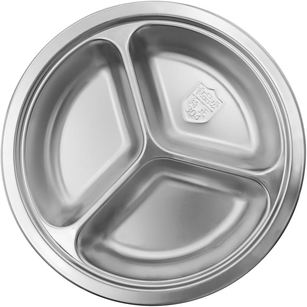 Round Divided Plate for Adults Camping BBQ and Durable 304 Steel Dinner Trays
