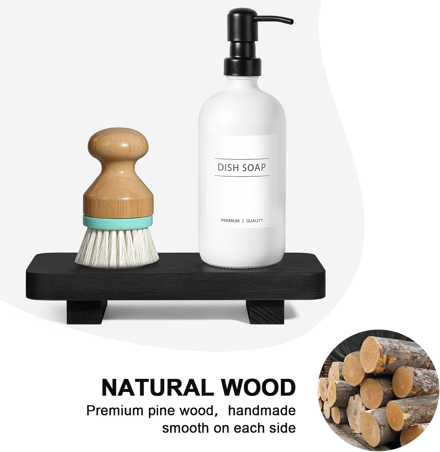 Kasunting Bathroom Counter Decor - Black Wood Tray Pedestal Stand for Sink Vanity Bathroom