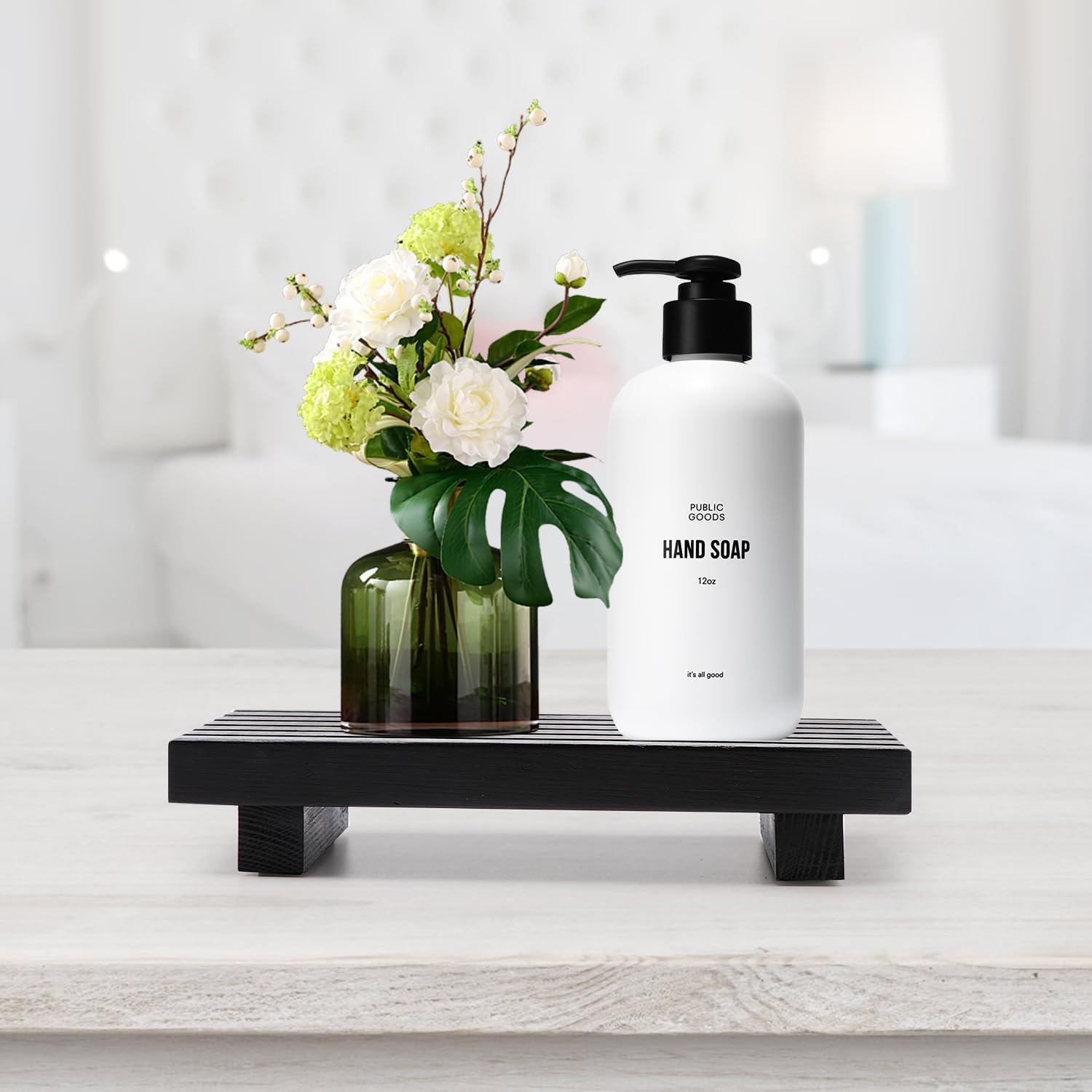 Bathroom Counter Organizer Stylish Wood Pedestal Tray