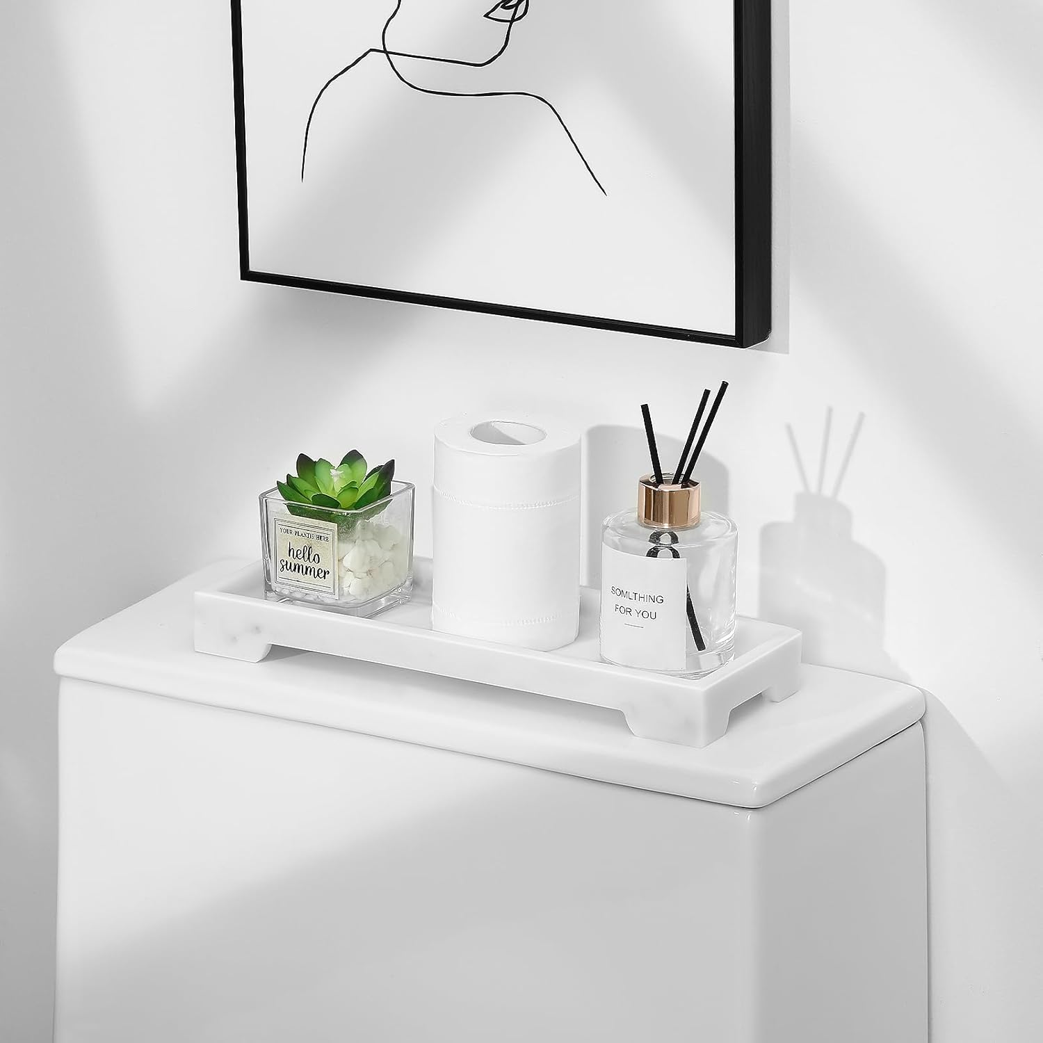 Luxspire Builder-Proof Bathroom Vanity Tray Marble Design 11 x 4