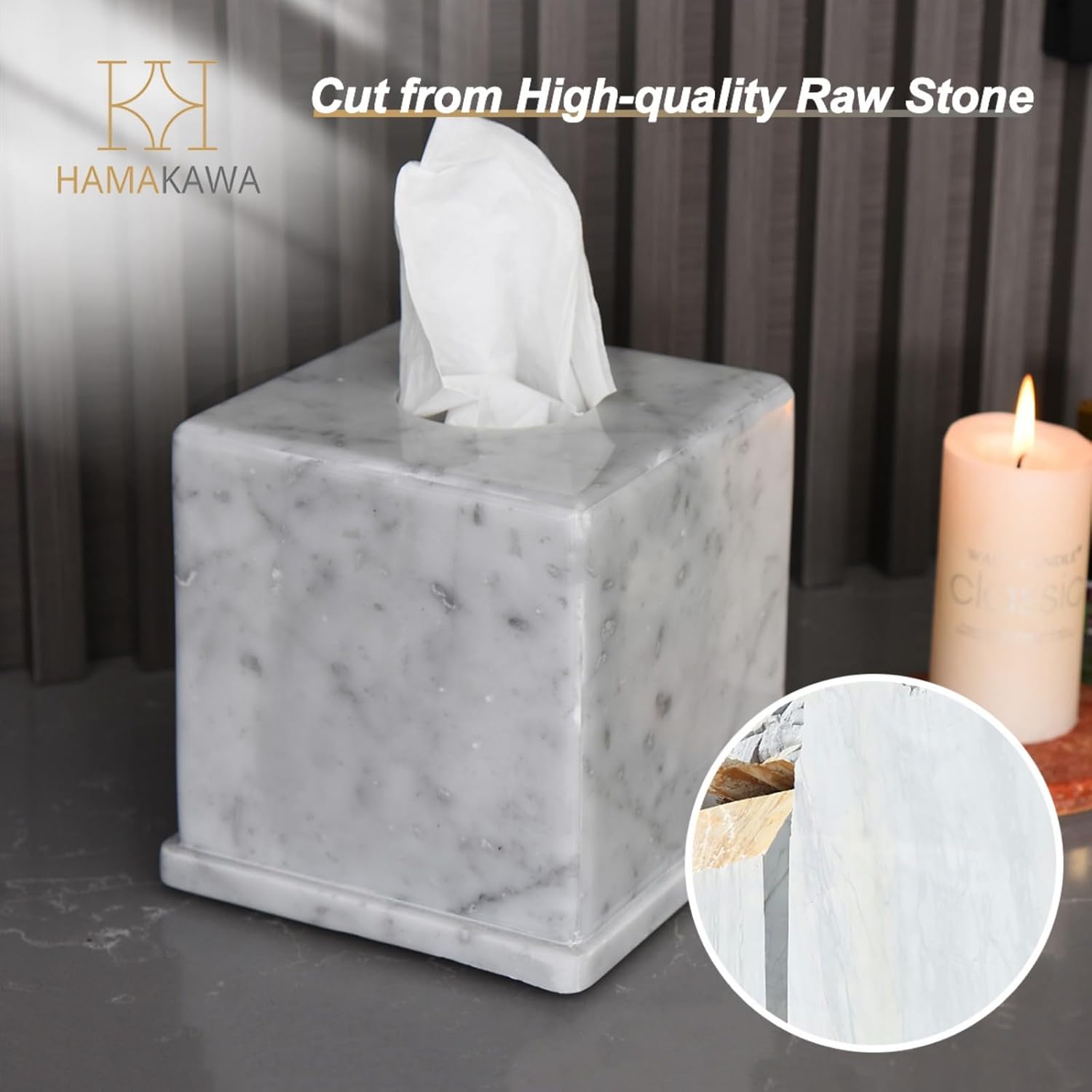 Natural Stone Tissue Box Cover 6x6x57 Carrara White