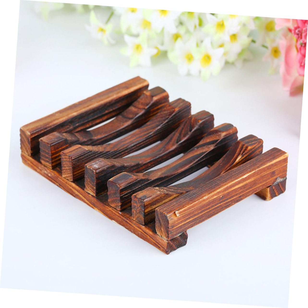 Garneck 2-Piece Effortlessly Dry Wooden Soap Holder with Drain ECO-Friendly Bathroom Kitchen Accessory
