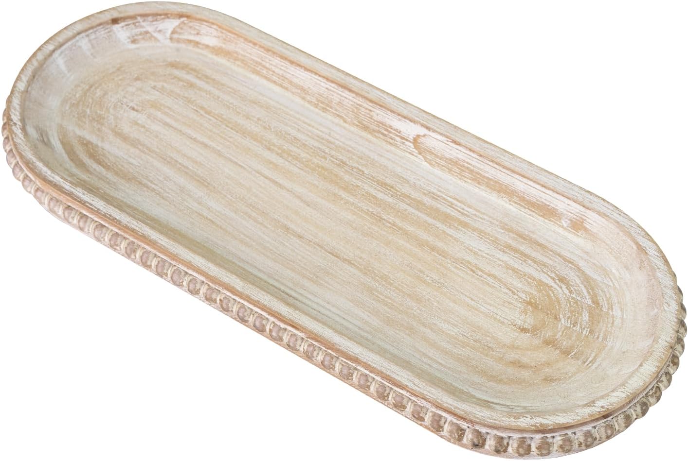 Stylish Rustic Wash White Oval Tray for Home Kitchen