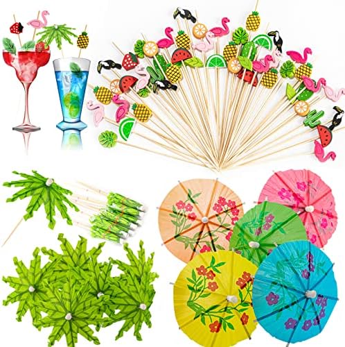 Bzybyy 160-Piece Umbrella Cocktail Picks for Luau Tropical Hawaiian Party Decorations and Thematic Events