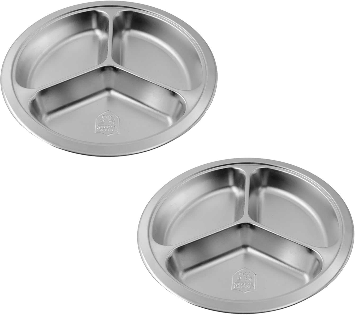 Round Divided Plate for Adults Camping BBQ and Durable 304 Steel Dinner Trays