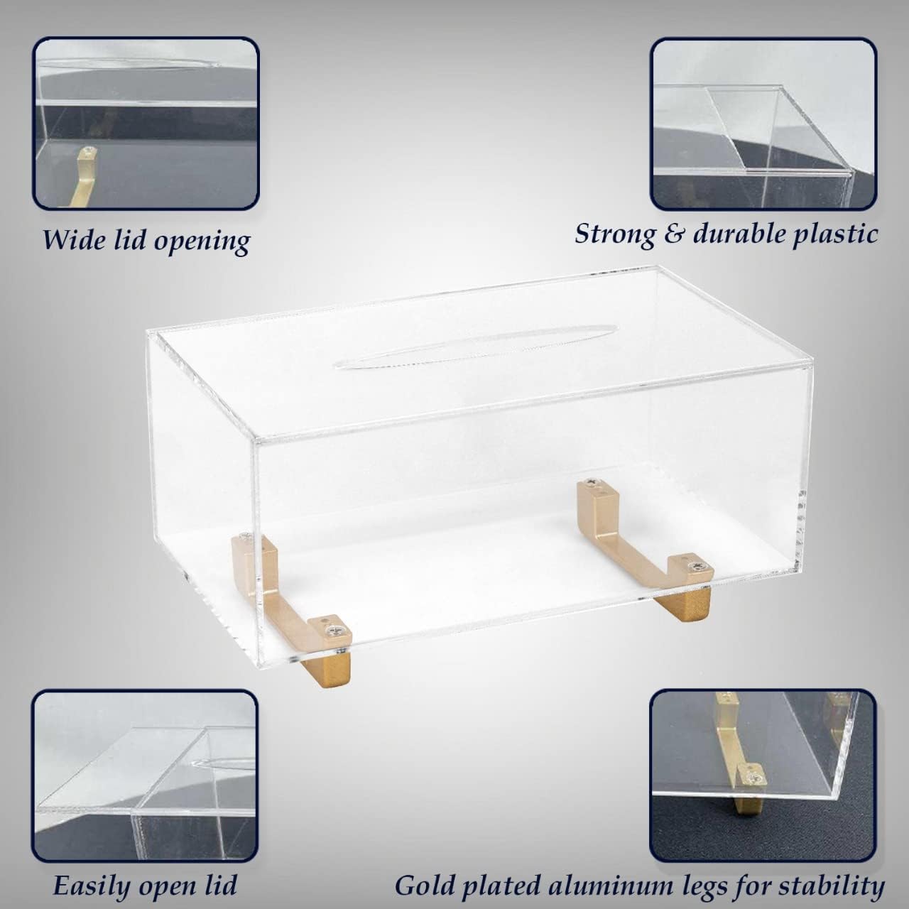 YoBa Acrylic Tissue Box Holder with Gold Legs