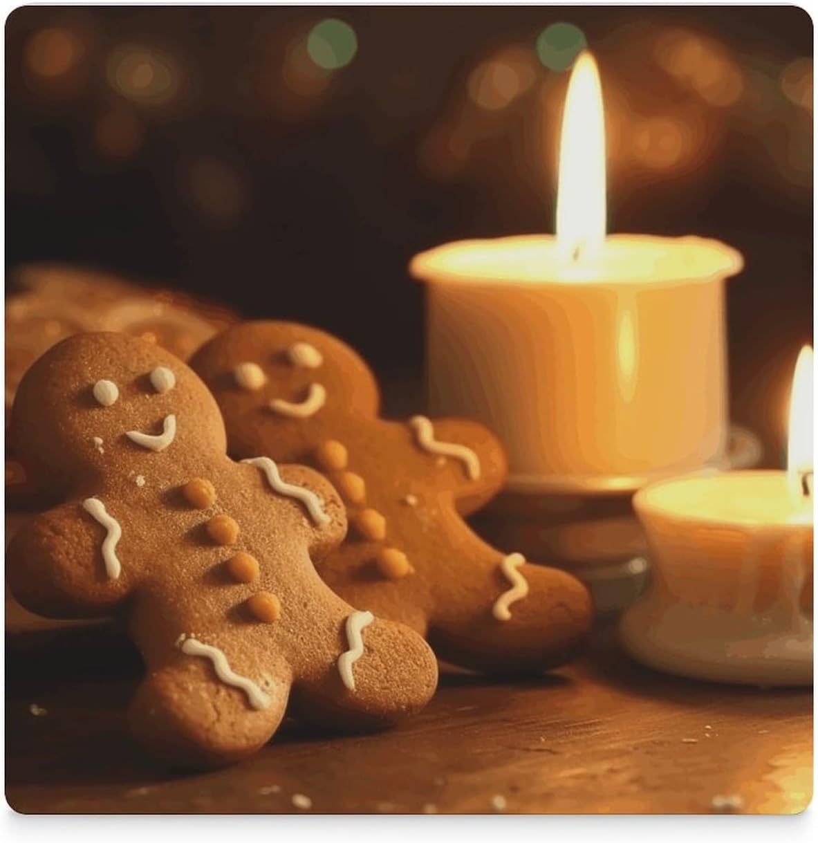 Candles and Gingerbread Men Ceramic Coasters Set of 4
