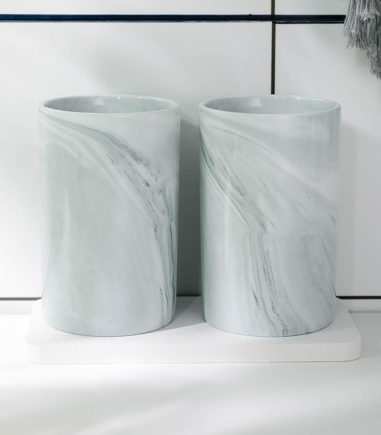 Kelake Ceramic Tumbler Cup Gray Marble Bathroom Holder