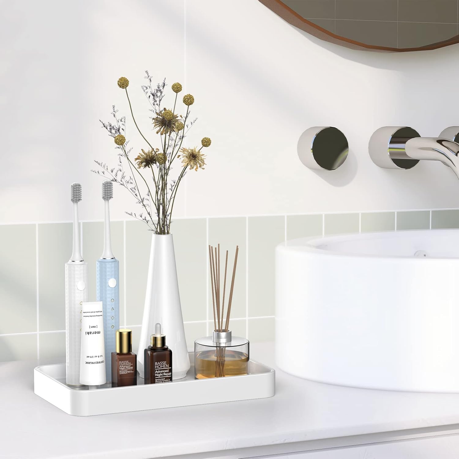 Gurygo 10 Ceramic Bathroom Vanity Tray for Kitchen Bathroom Use - White