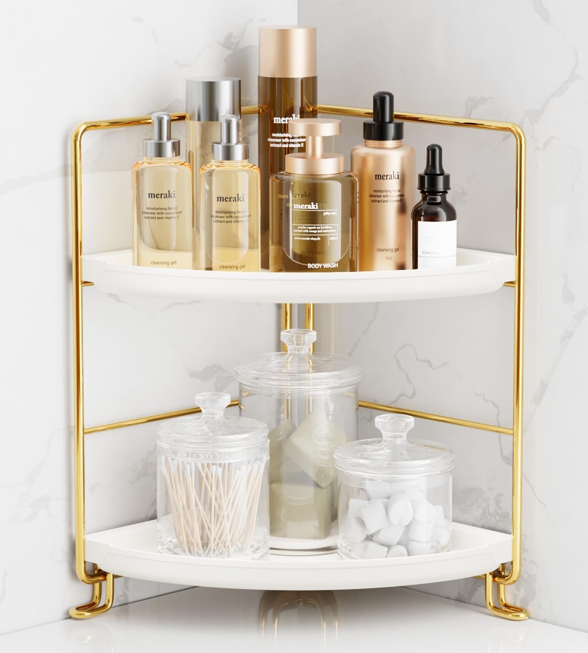 Sturdy Corner Organizer with 2 Tier Storage for Bath Space-Saving Vanity Organizer