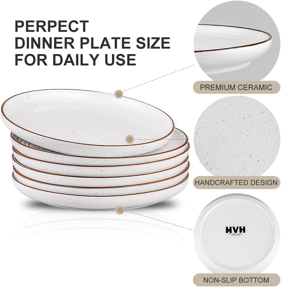 HVH Farmhouse Style Dinner Plates Set of 6 1025-Inch Ceramic Dinnerware for Home Kitchen or Gifting