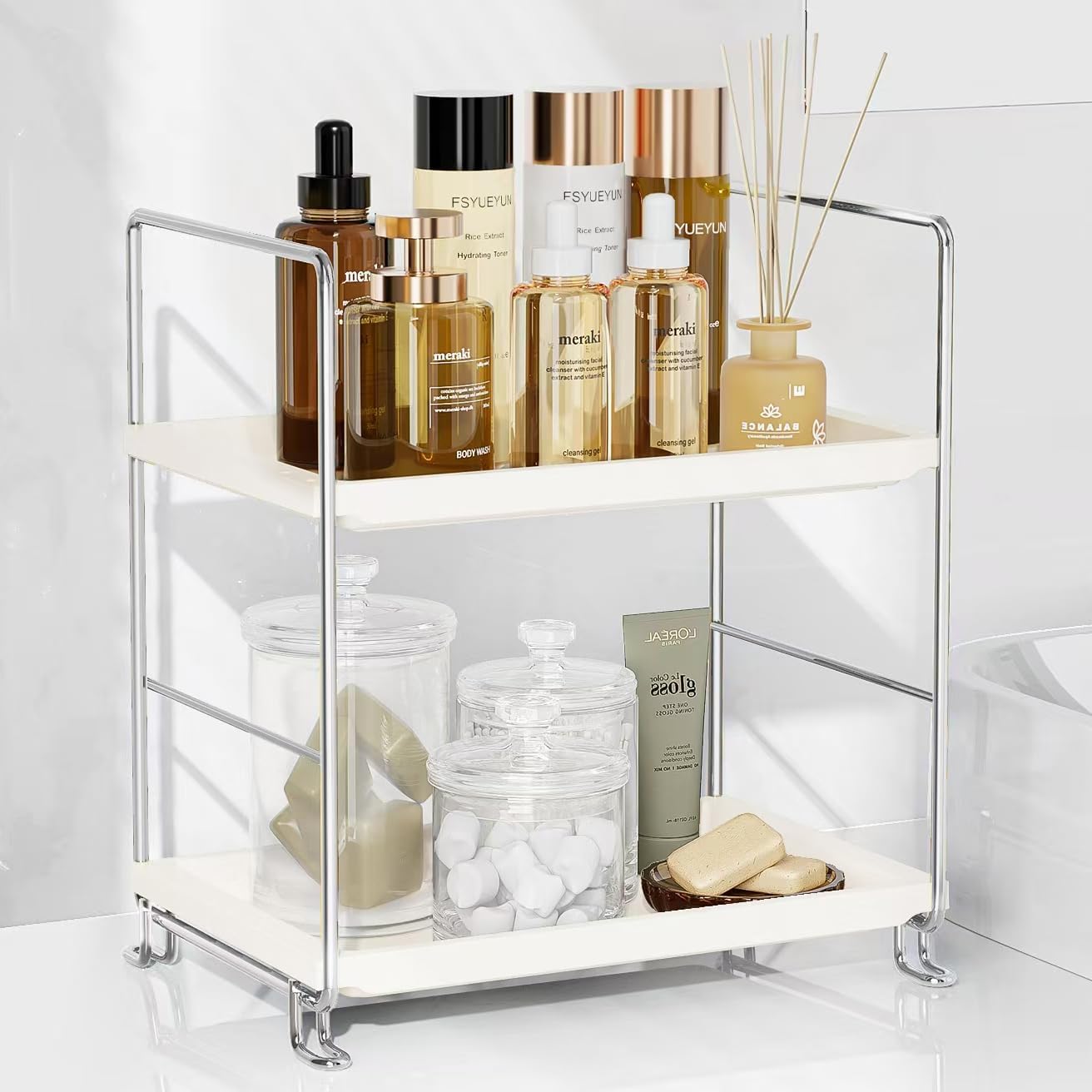 Secure 2-Tier Organizer for Bath Counters