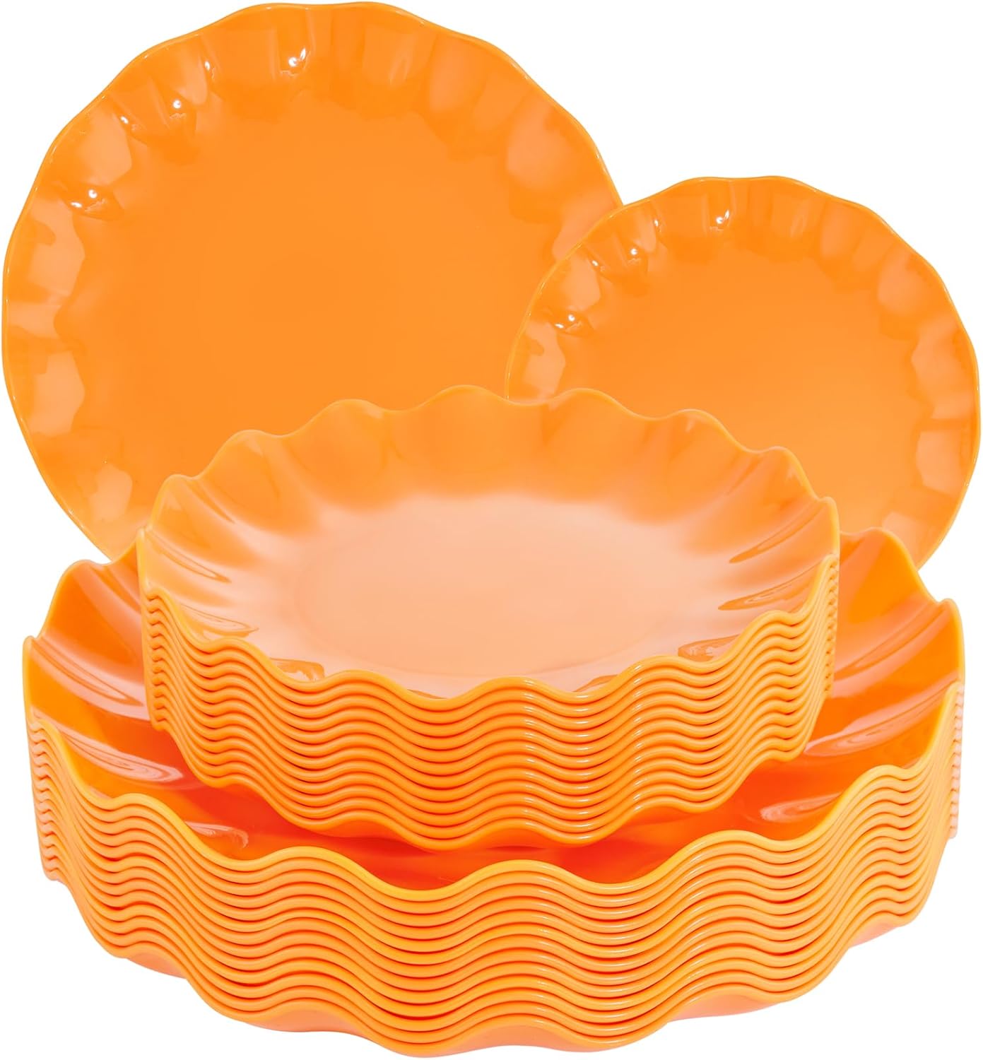 LIYH 24pcs Orange Platters - Scalloped Sturdy Reusable Plates for Parties
