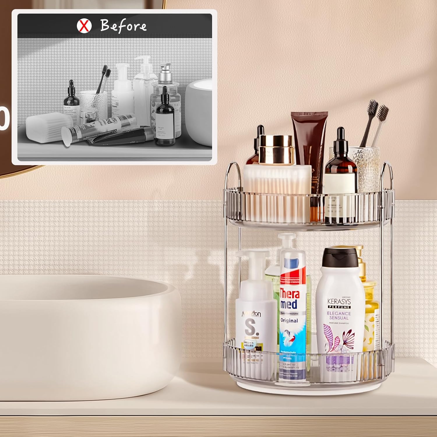 Get organized with Niluks 360-degree rotating makeup organizer Place your essentials anywhere anytime
