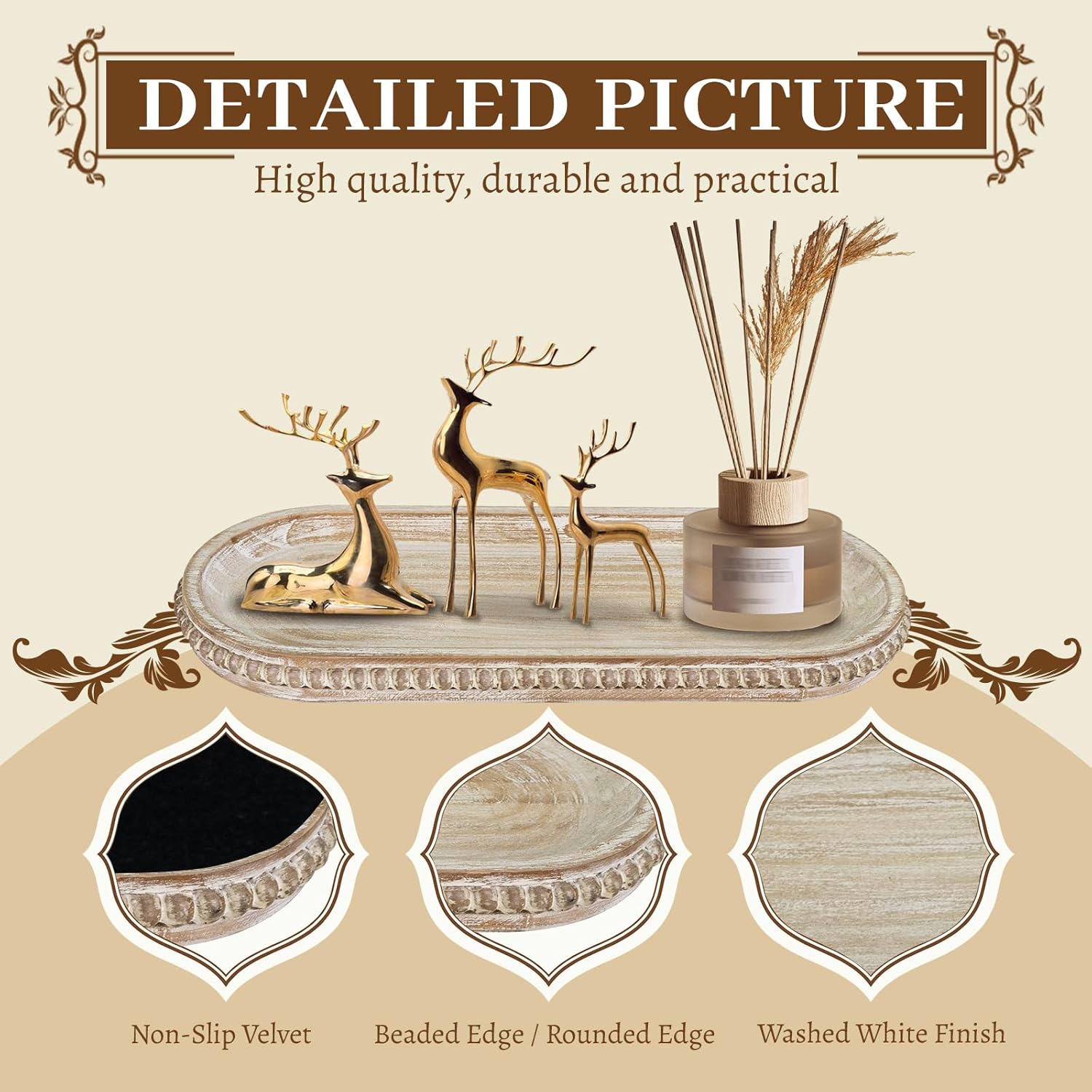 Stylish Rustic Wash White Oval Tray for Home Kitchen