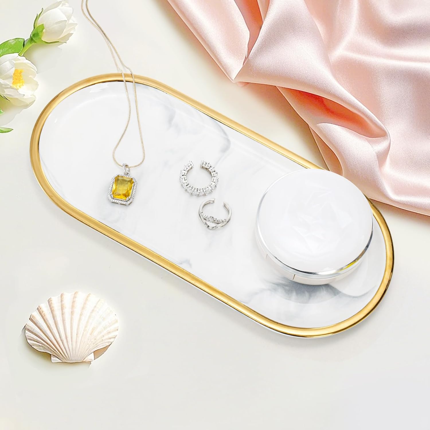 2-Piece Marble Vanity Trays Set