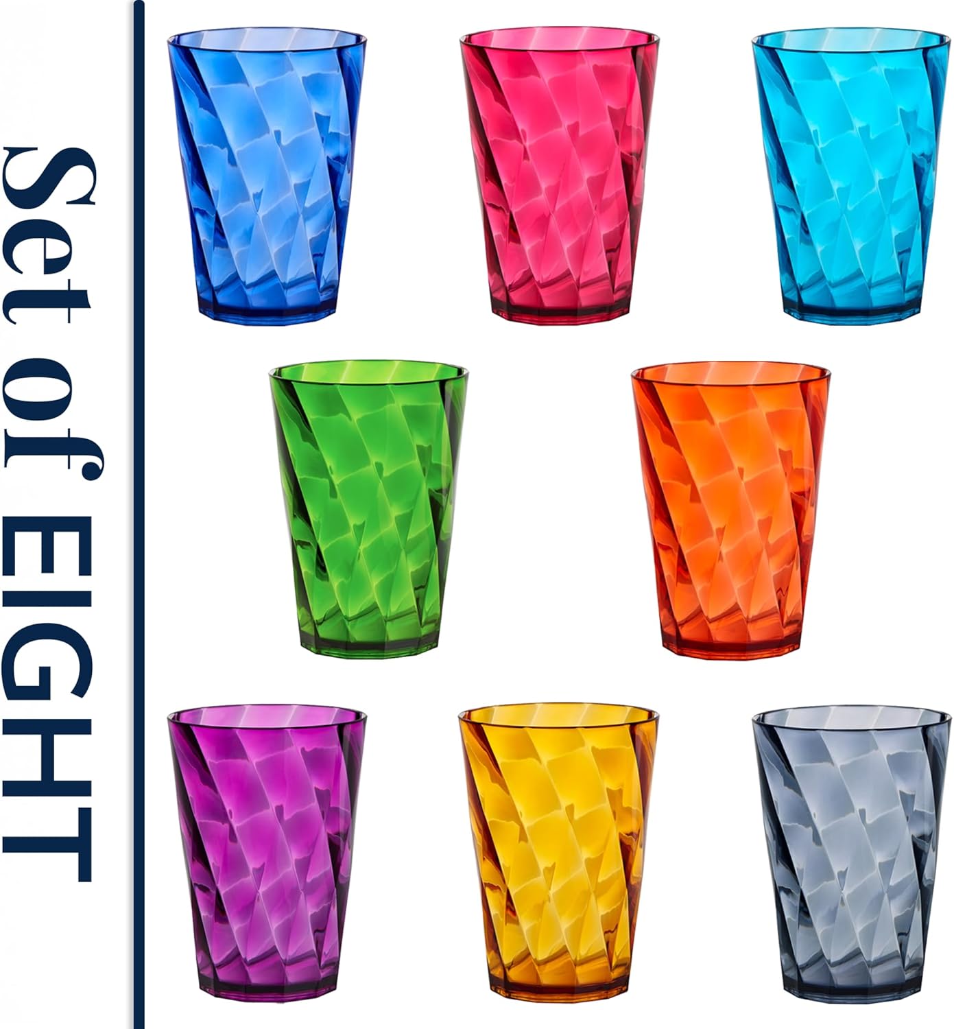 8-Piece Plastic Reusable Drinking Glasses in Jewel Tone Colors by US Acrylic