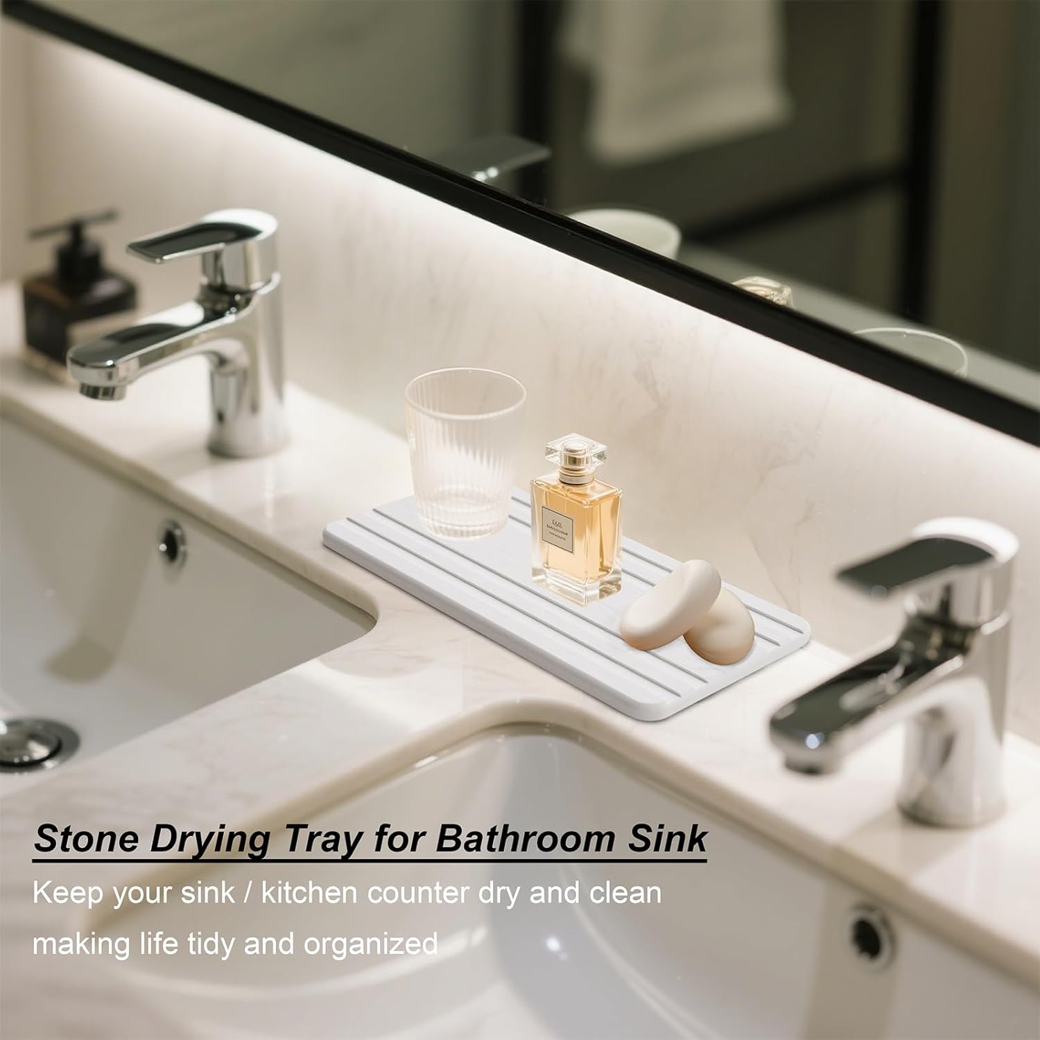 2PCS White Vanity Sink Trays with Non-Slip Feet