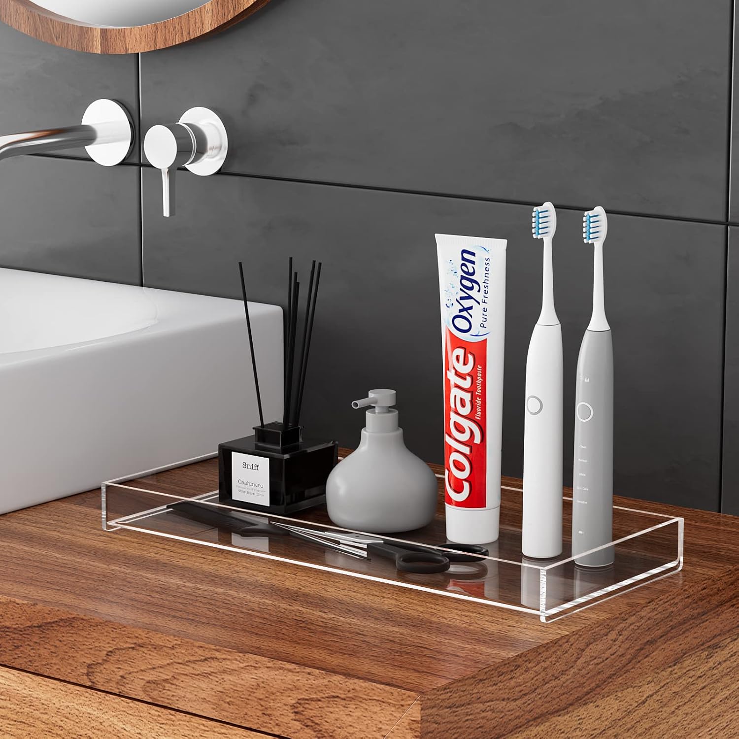 MaxGear Acrylic Vanity Tray - Clear Bathroom Storage Organizer