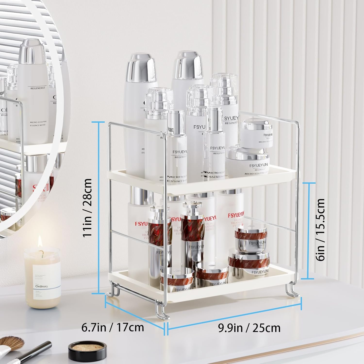 Secure 2-Tier Organizer for Bath Counters