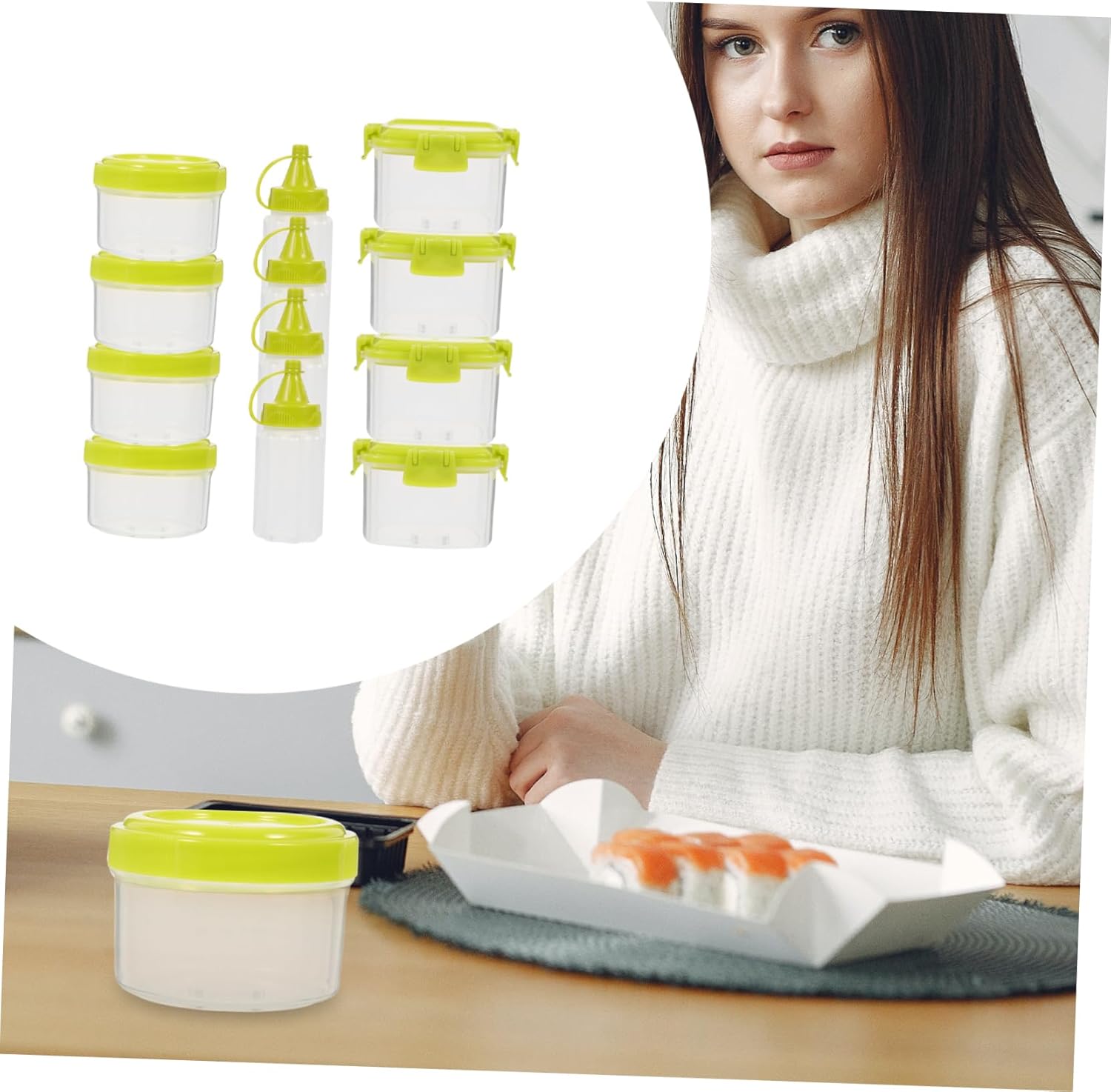 BRIGHTFUFU Square Condiment Lids Set with Squeeze Bottles for BBQ Salads Storage