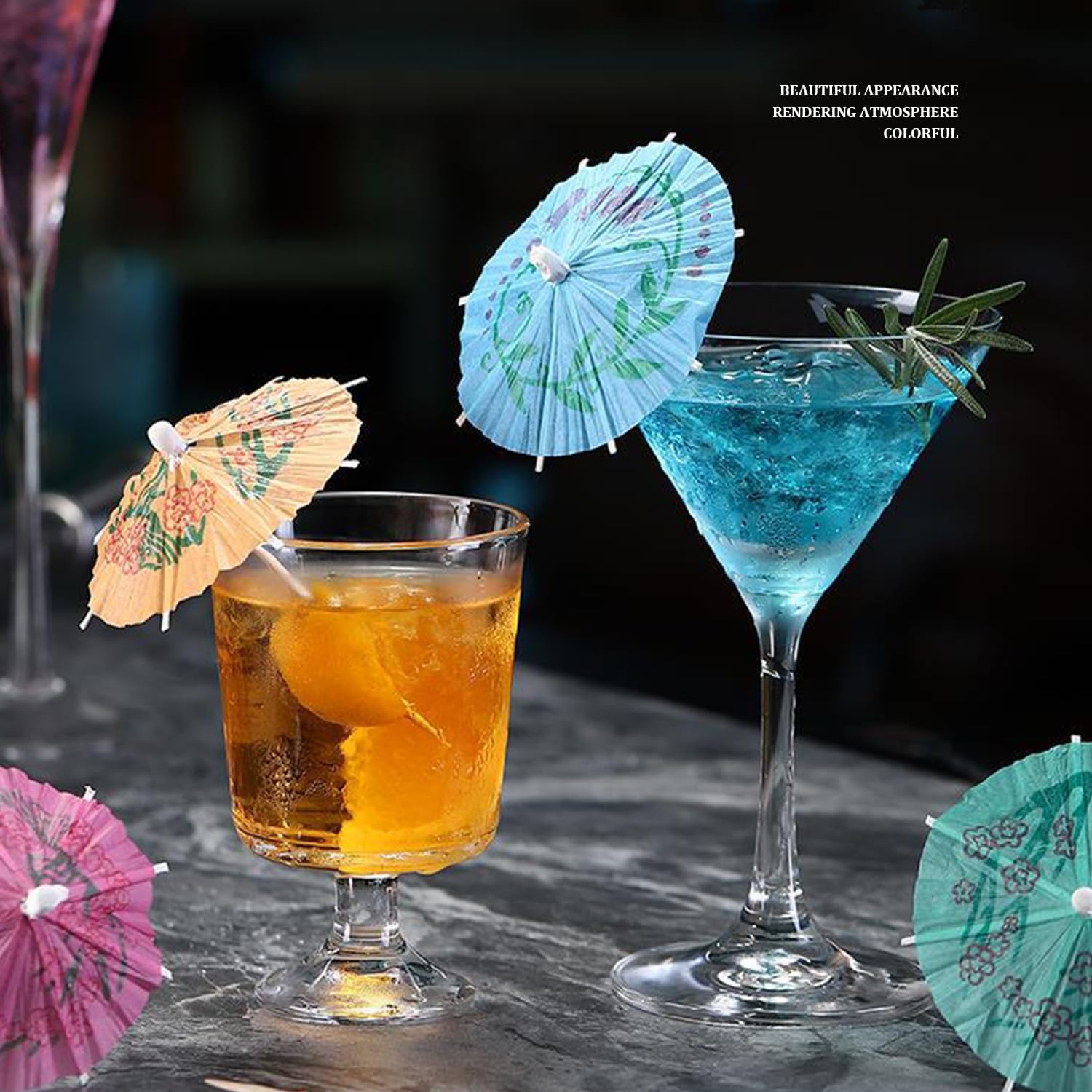 Haundry 50-Pack Cocktail Umbrella Picks - tropical drink picks for Luau Party