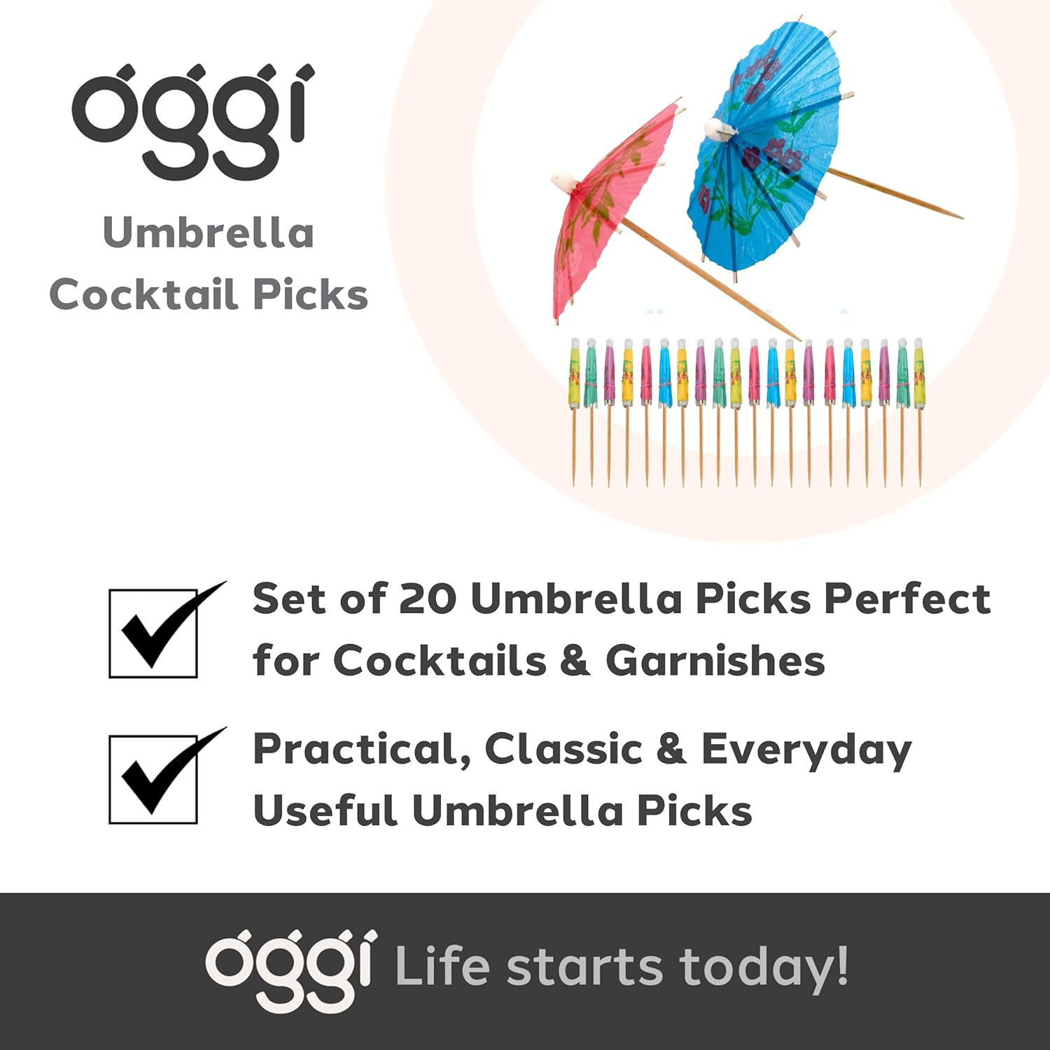 Stylish 20-Piece Cocktail Umbrellas