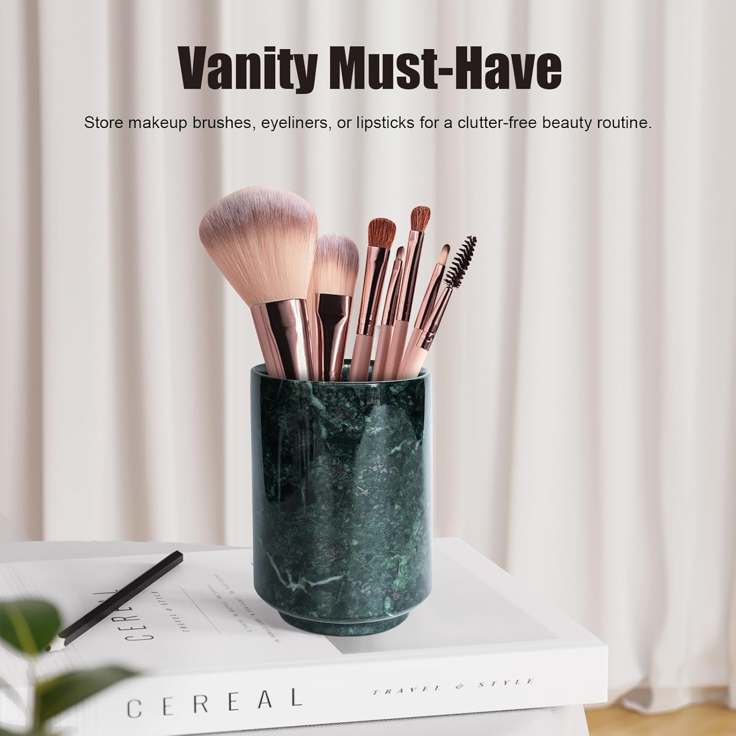 Genaetyg - Natural Pen Holder Desktop Organizer with Green Marble Jade Elegance