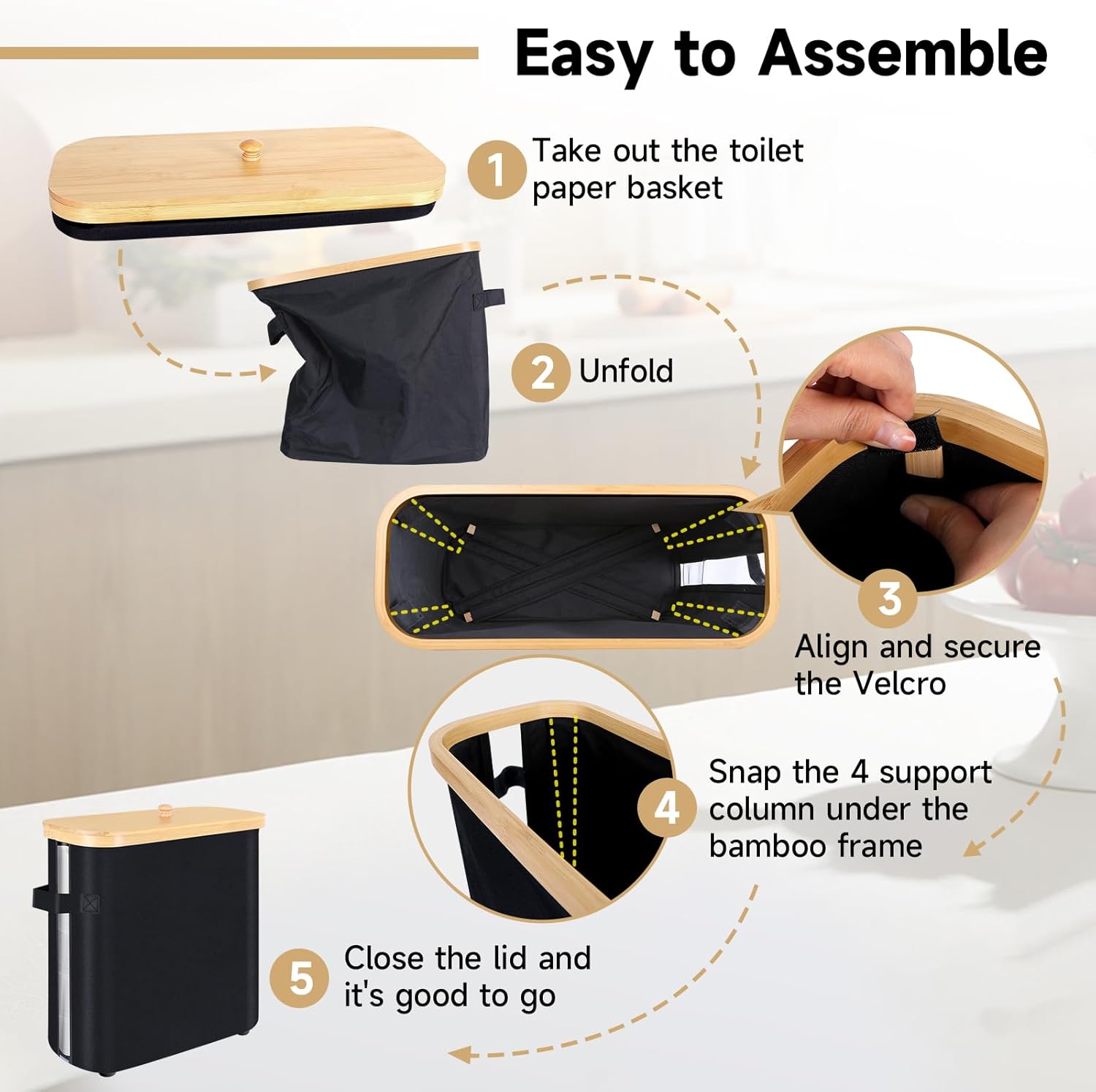 Sicamin Toilet Paper Storage Basket with Lid Handle Black