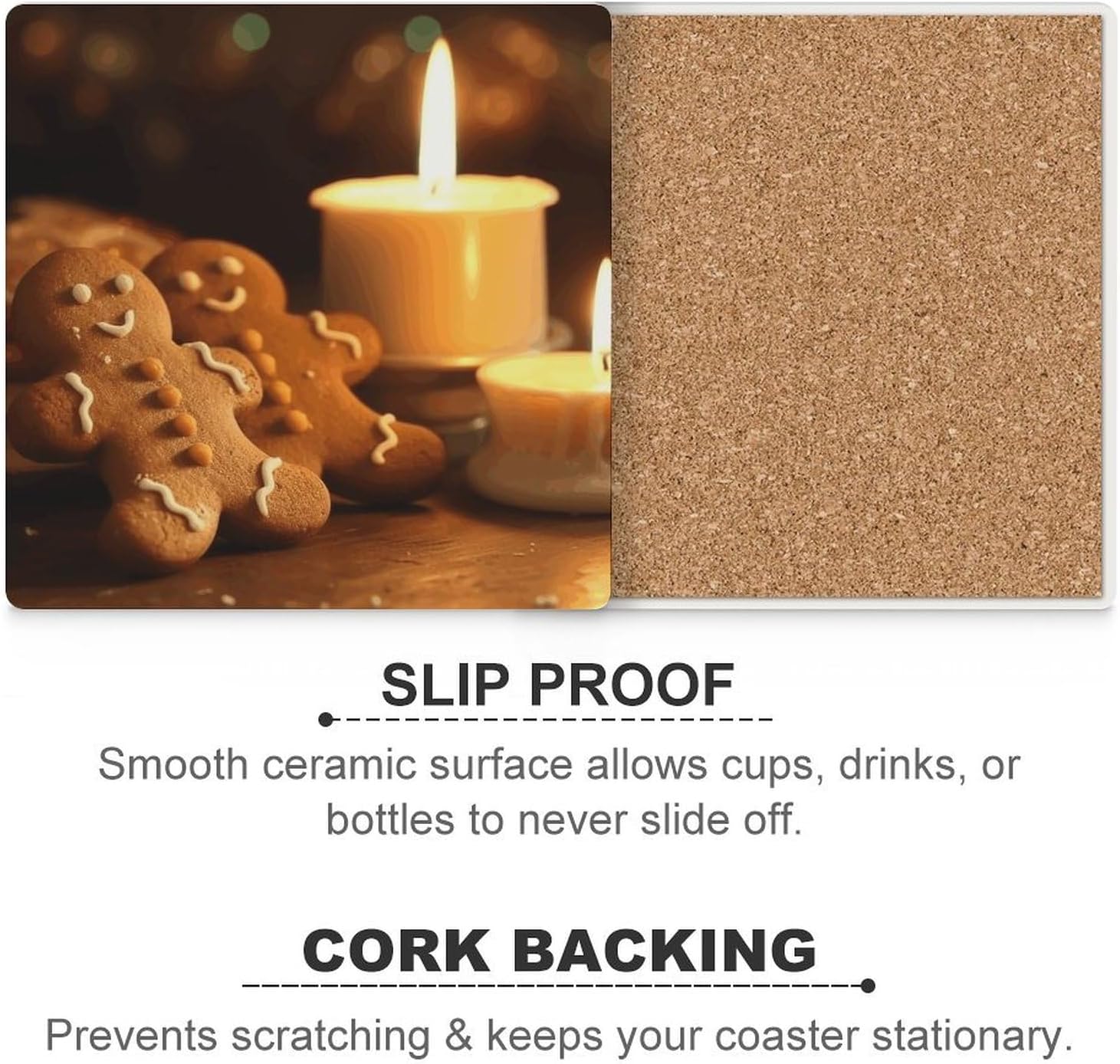 Candles and Gingerbread Men Ceramic Coasters Set of 4