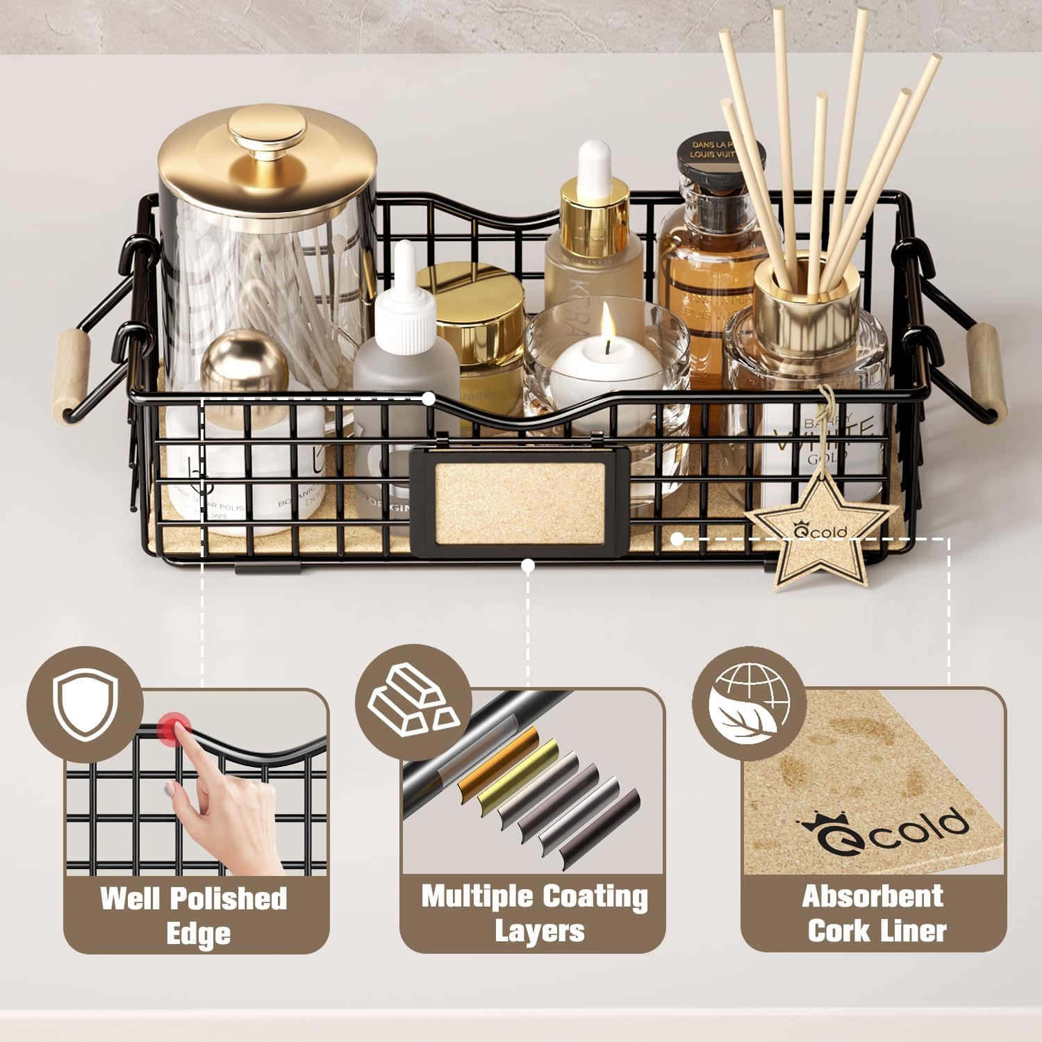 Bathroom Organizer Basket Black - Qcold Home Decor