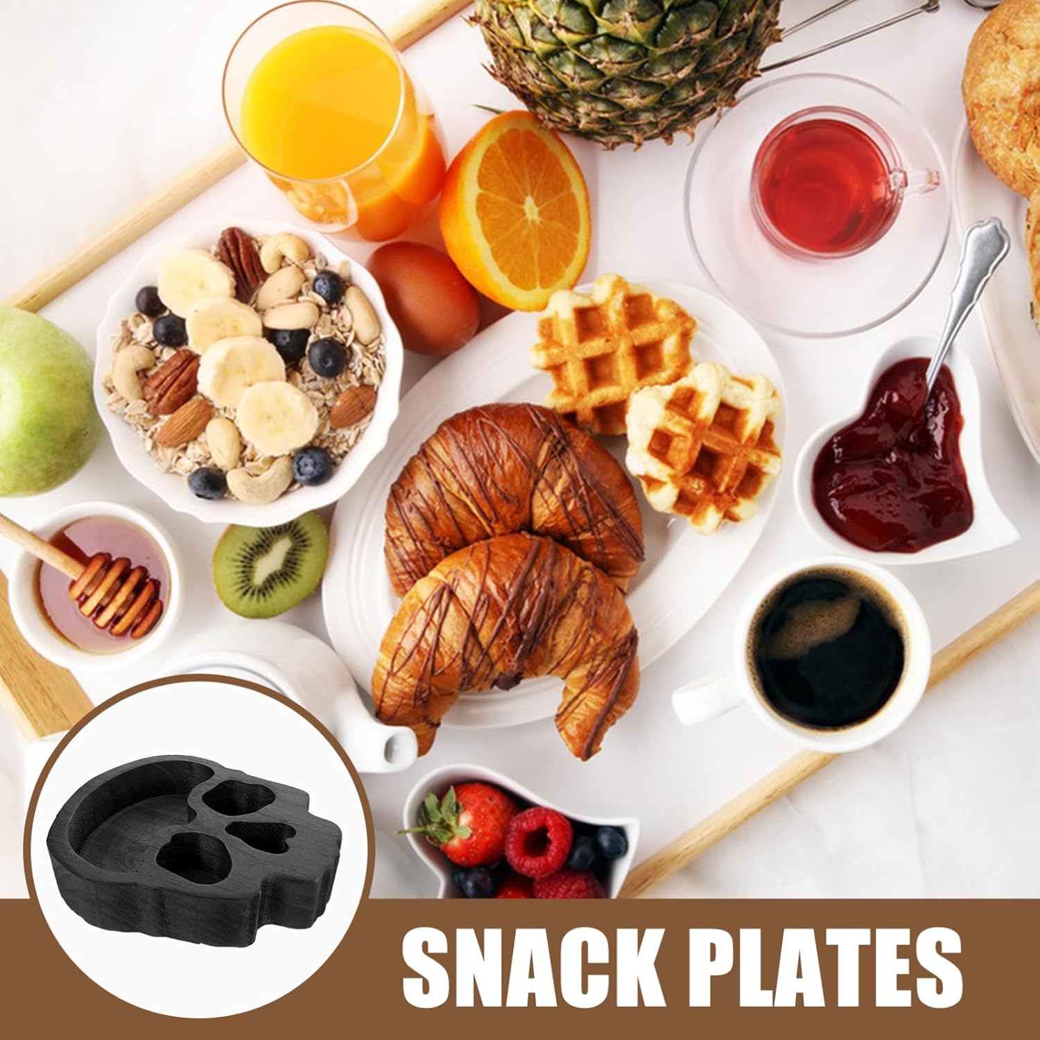 Alipis Wooden Skull Bowl Halloween Charcuterie Cheese Board