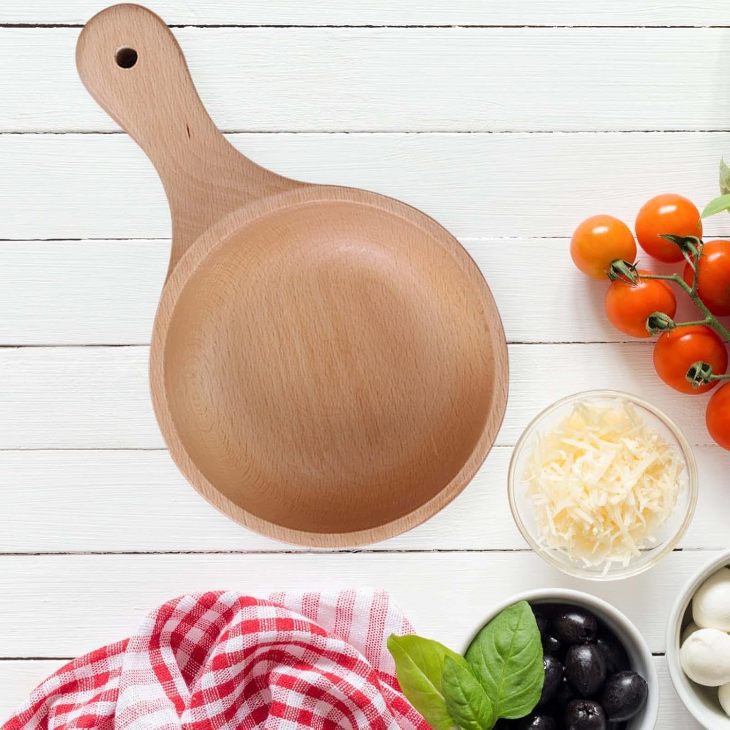 Bothyi Handcrafted Wooden Salad Bowl with Handle - Elegant Kitchen Essential