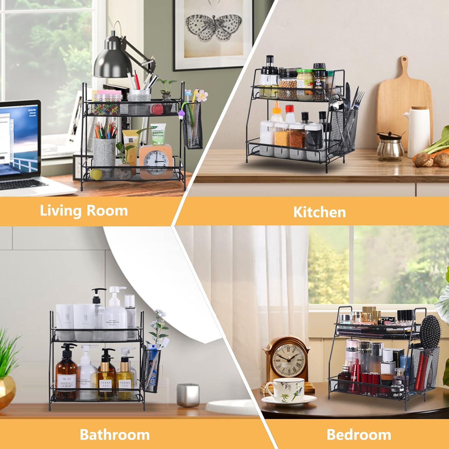 Bathroom Organizer with Basket - 2-Tier Counter Storage