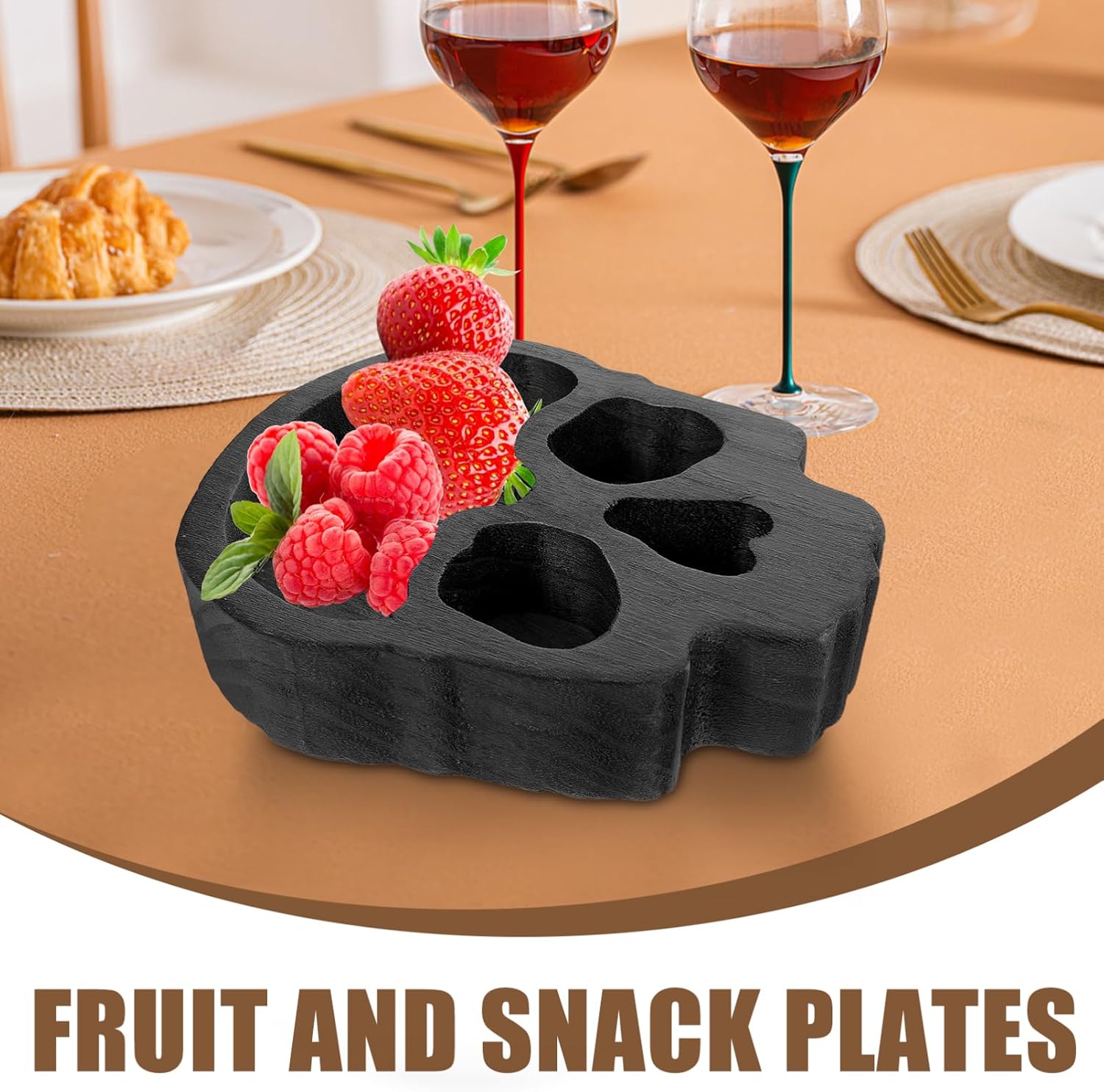 Alipis Wooden Skull Bowl Halloween Charcuterie Cheese Board