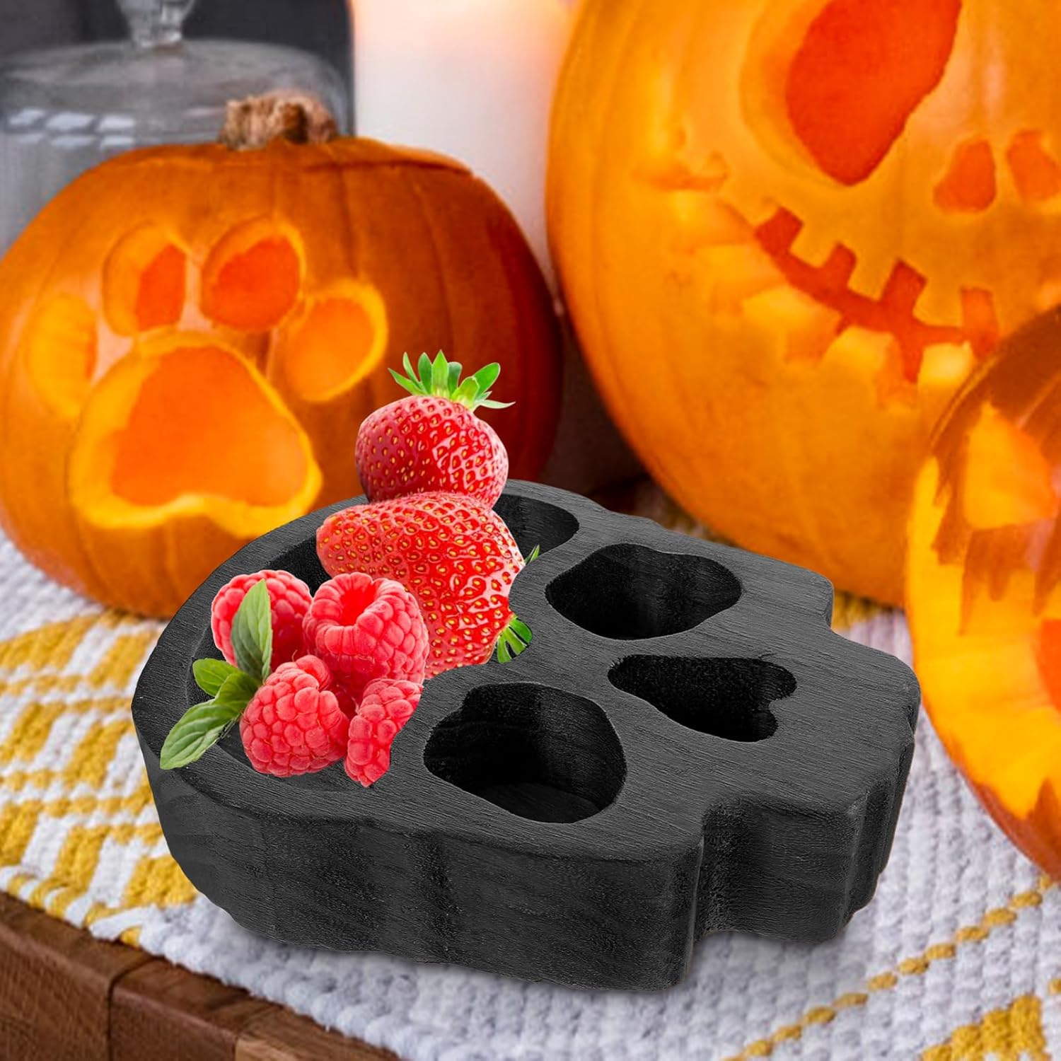 Alipis Wooden Skull Bowl Halloween Charcuterie Cheese Board